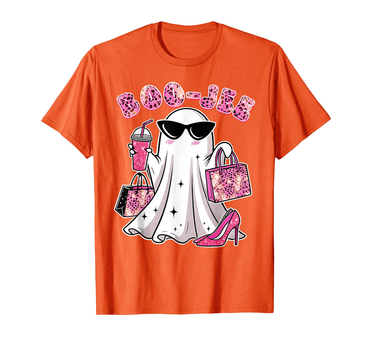 Coquette Pink Leopard Boo-JEE Ghost Halloween Women Girls T-Shirt