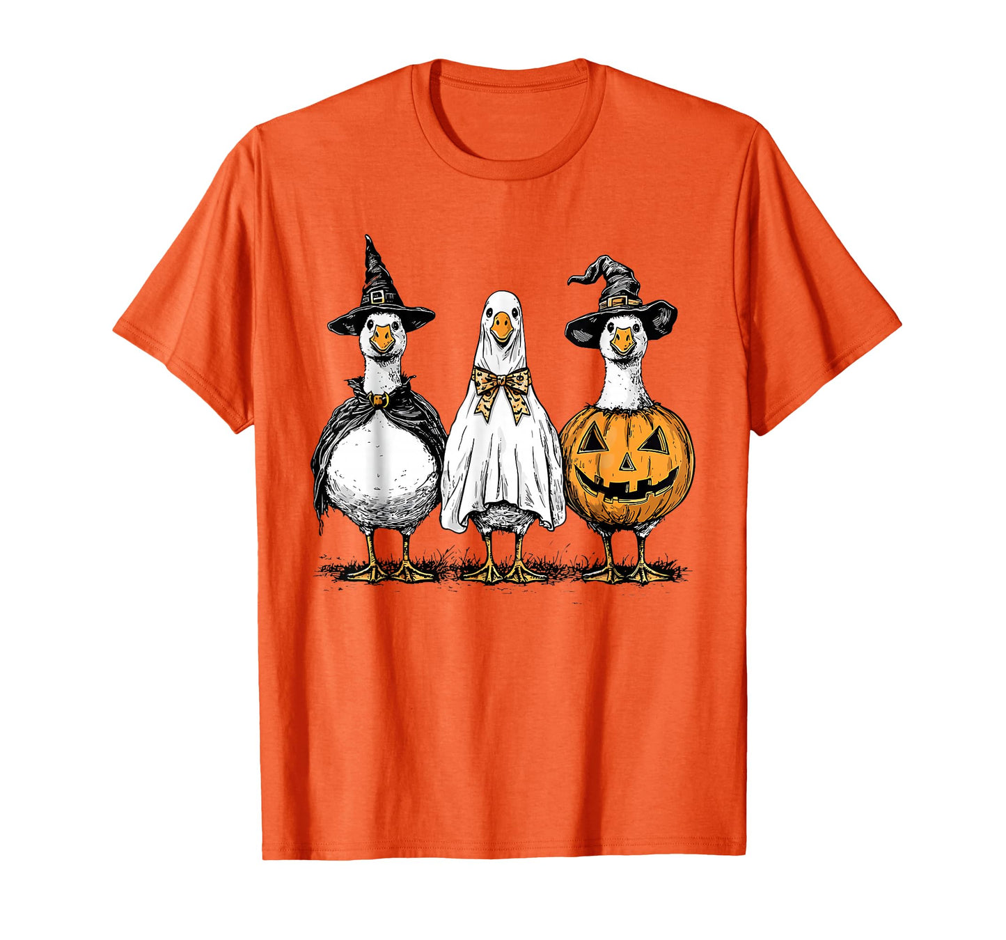Halloween Witch Goose Retro Ghost Pumpkin Animals Lover T-Shirt