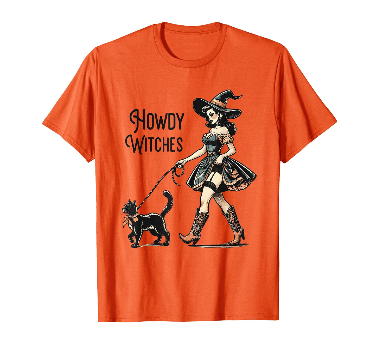 Howdy Witches Western Halloween Country Cowgirl Witch Cat T-Shirt