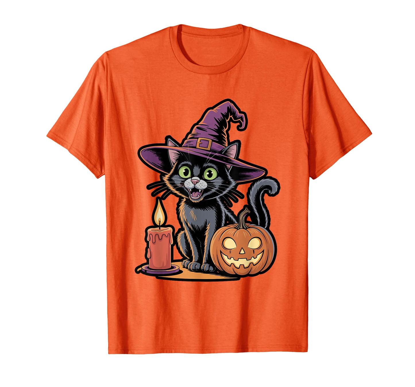 Cute Black Cat Witch Hat Halloween Design T-Shirt