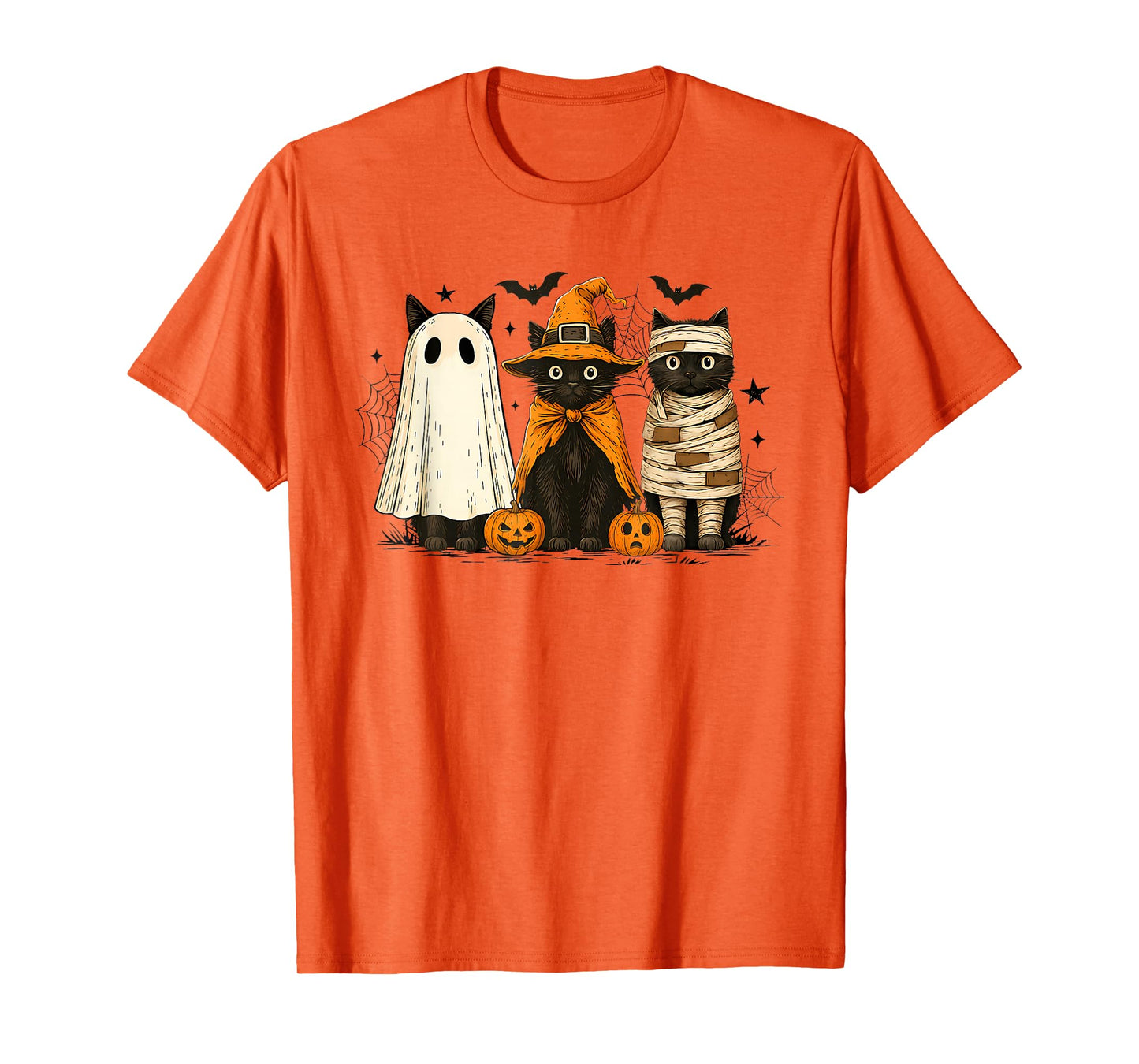 Retro Black Cat Witch Scary Pumpkin Halloween Costume T-Shirt