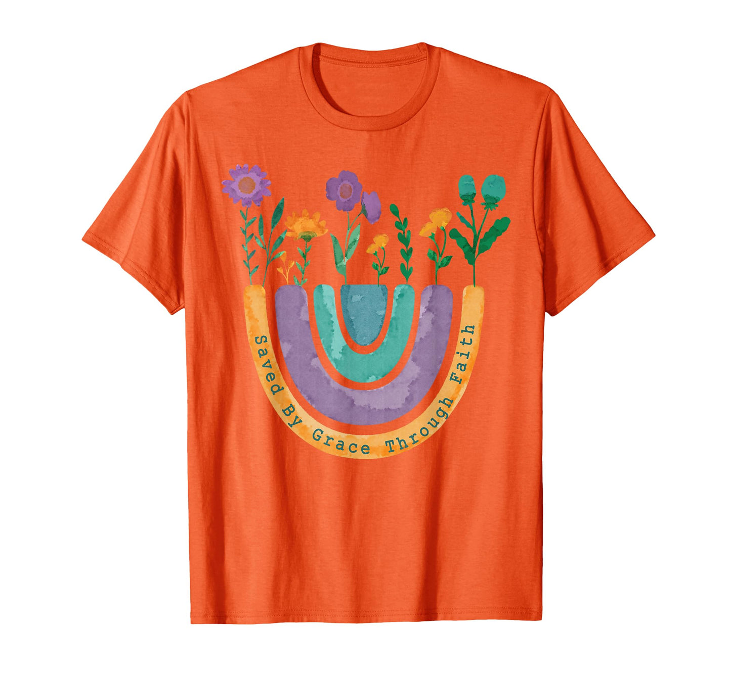 Saved By Grace Through Faith Christian Rainbow Wildflowers T-Shirt