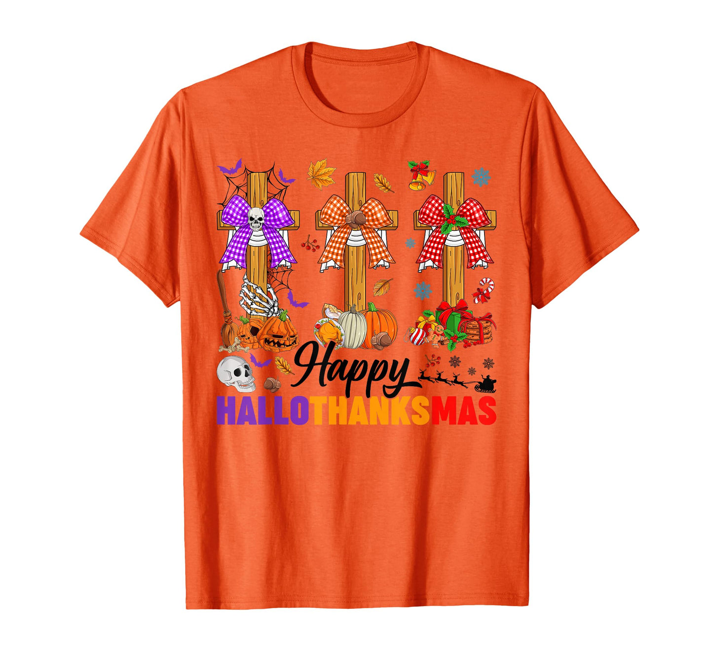 Happy Hallothanksmas Christian Cross Halloween Thanksgiving T-Shirt