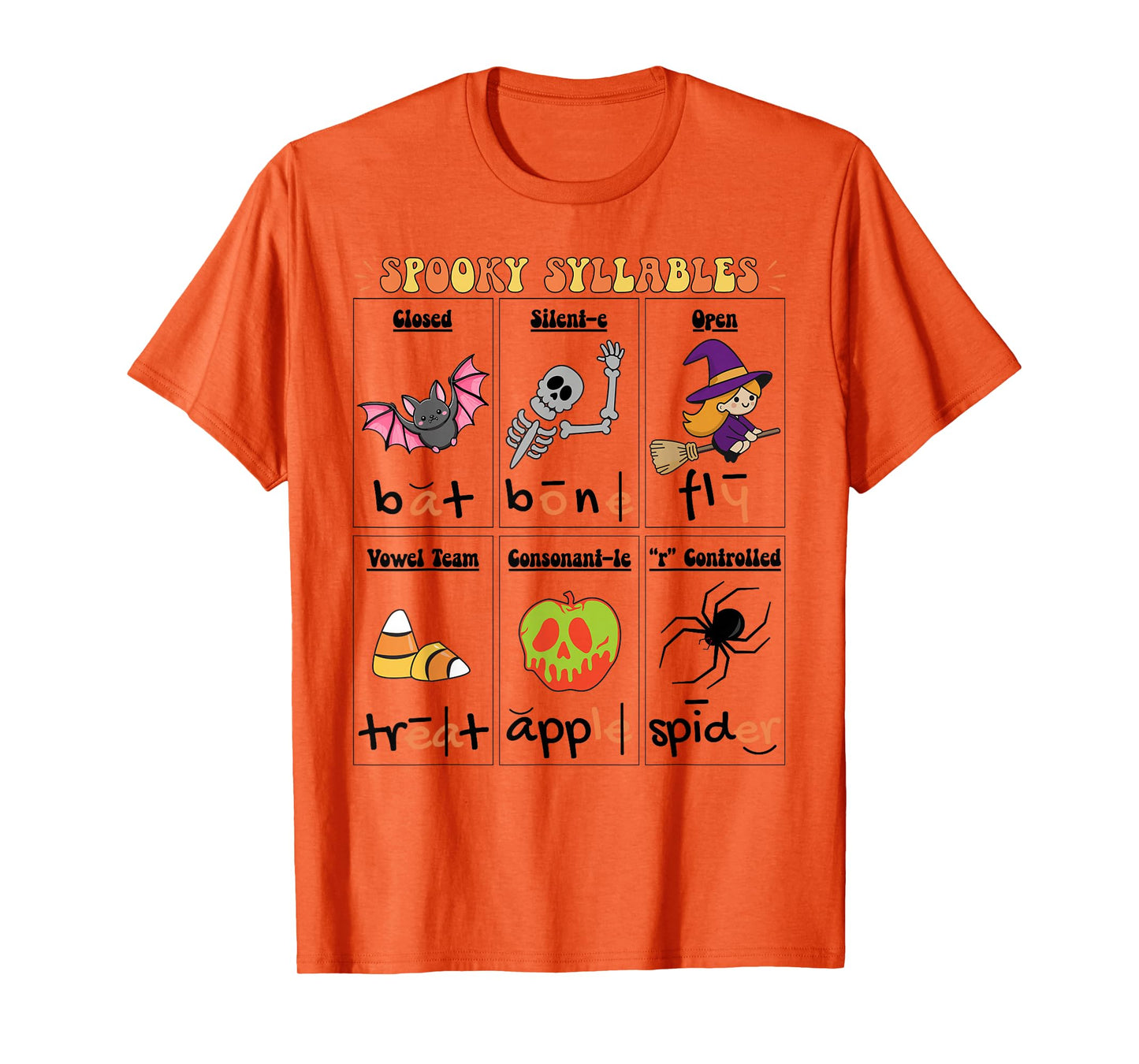 Halloween Reading Spooky Syllables Teacher Vintage T-Shirt