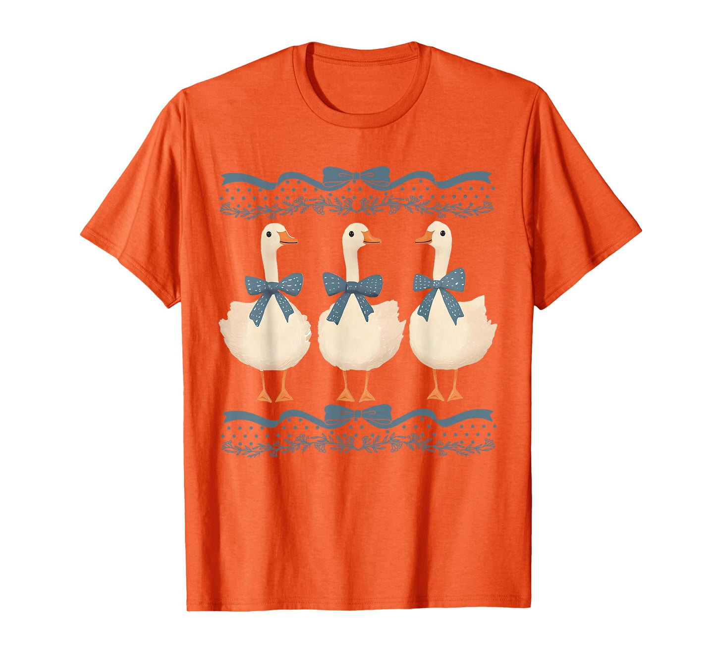 Mama Goose With Baby Geese Vintage Blue Ribbon Goose Lover T-Shirt