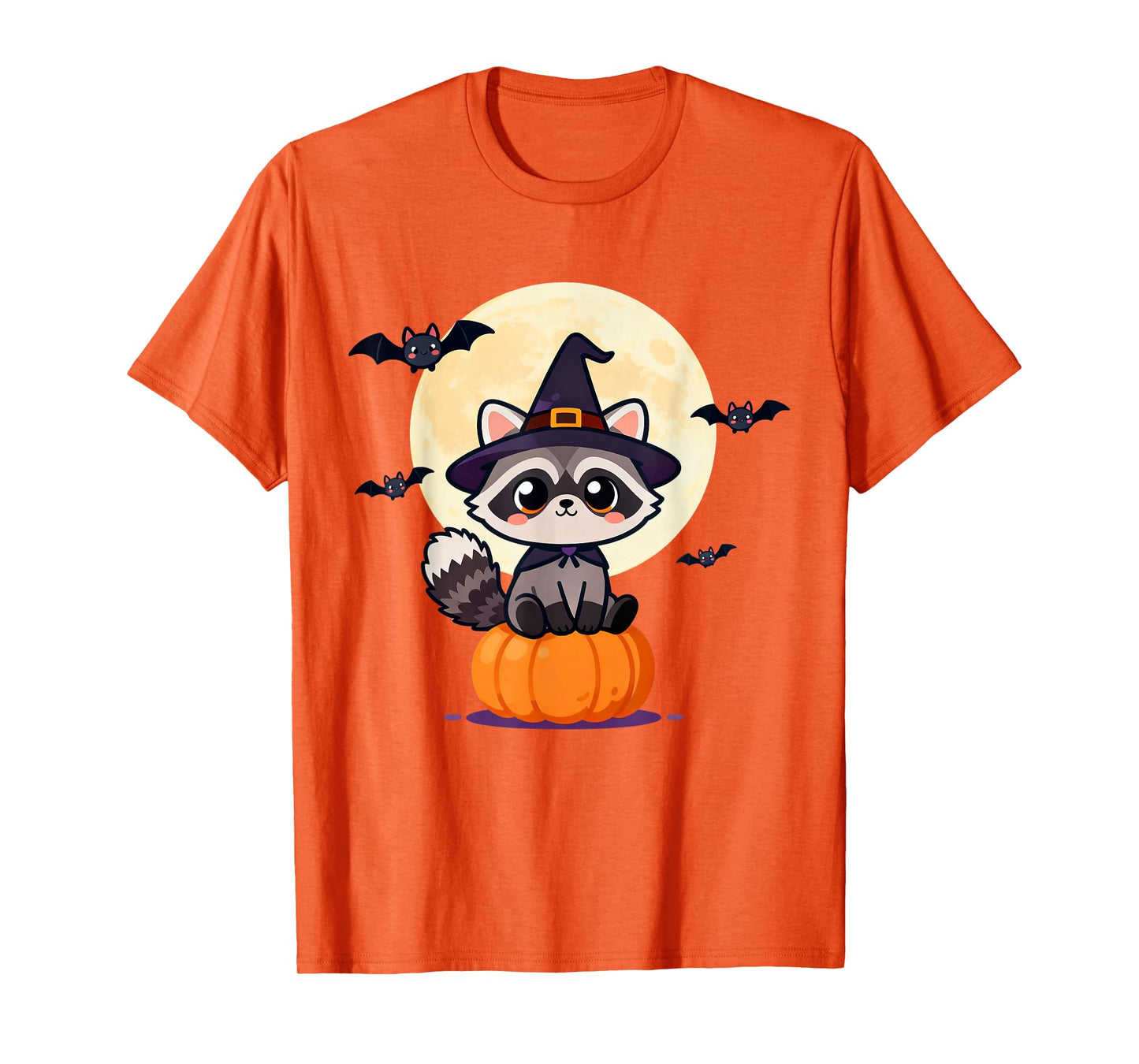 Cute Halloween Raccoon Witch Moon Pumpkin Night Magic T-Shirt