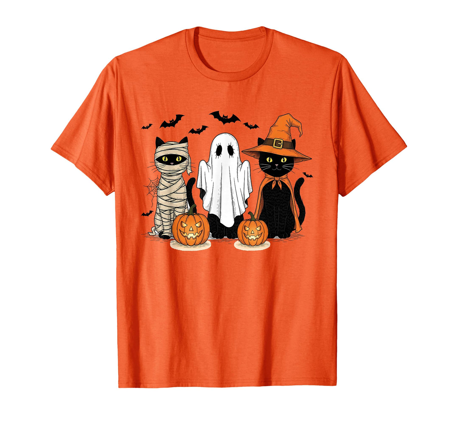 Retro Black Cat Witch Scary Halloween Pumpkin Women Men Kids T-Shirt
