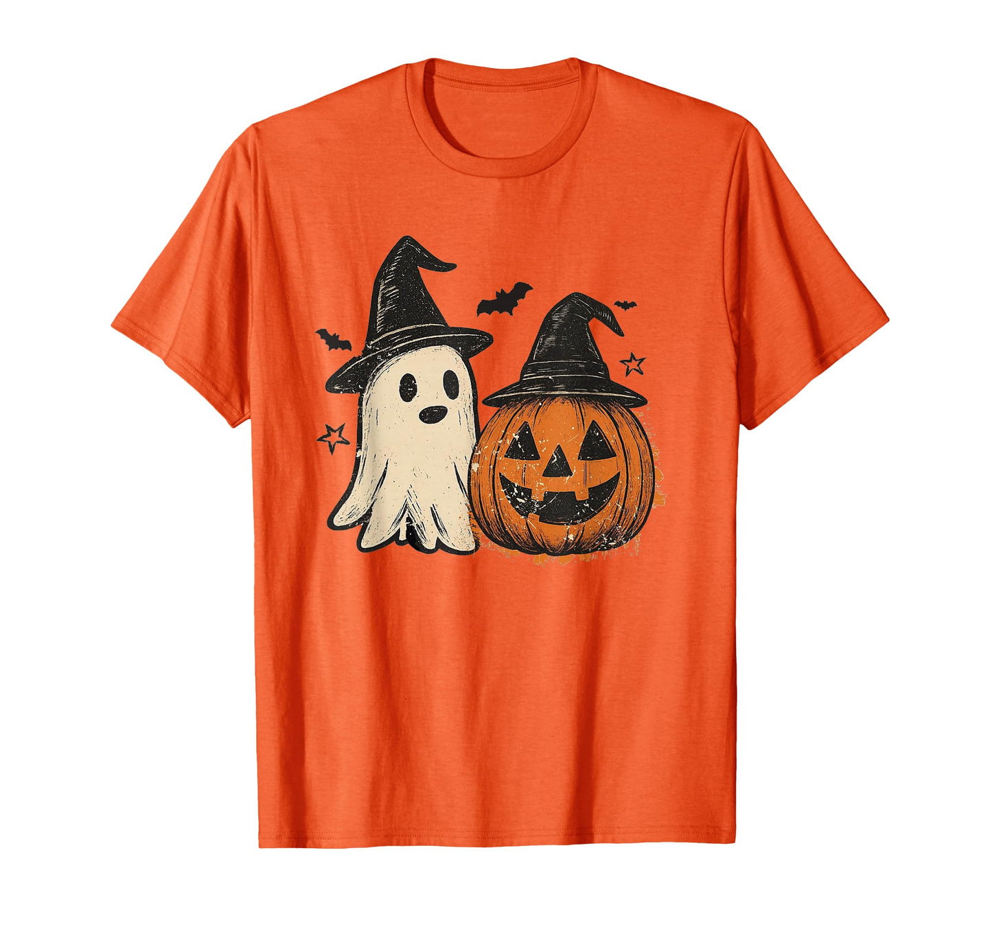 Halloween Retro Ghost & Jack-o'-Lantern Wearing Witch Hat T-Shirt
