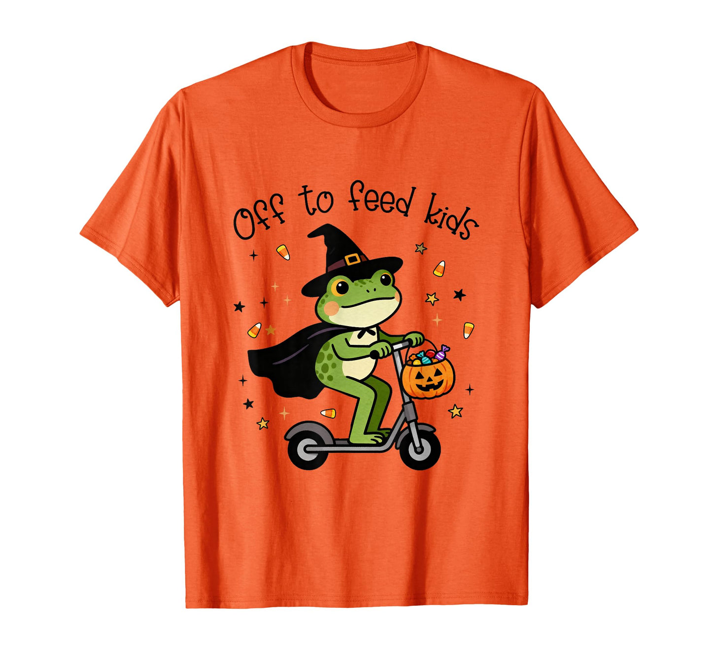 Off to Feed Kids Halloween Frog Witch Pumpkin Treat or Trick T-Shirt