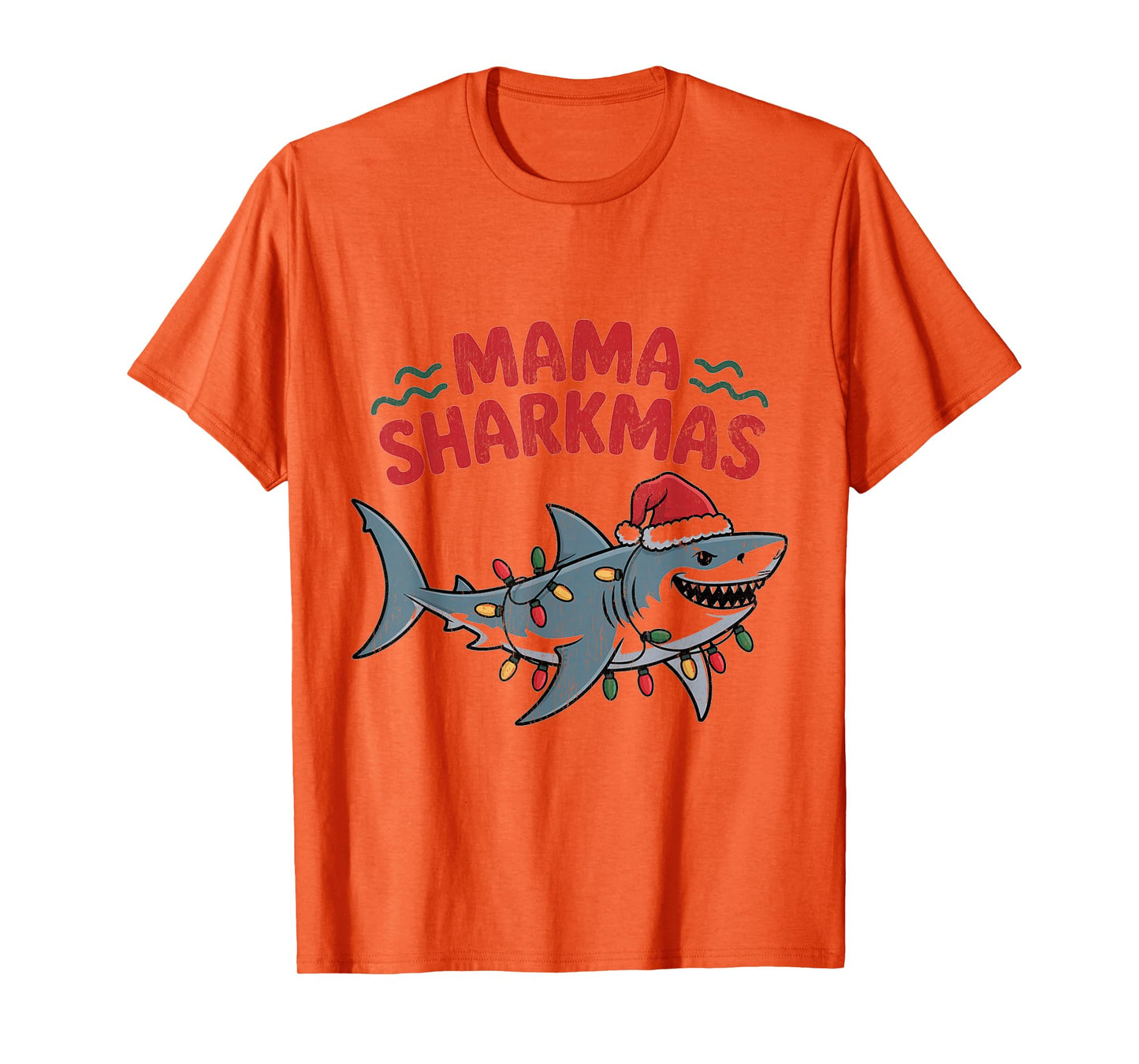 Mama Sharkmas Funny Shark Santa Hat Ugly Christmas Sweater T-Shirt