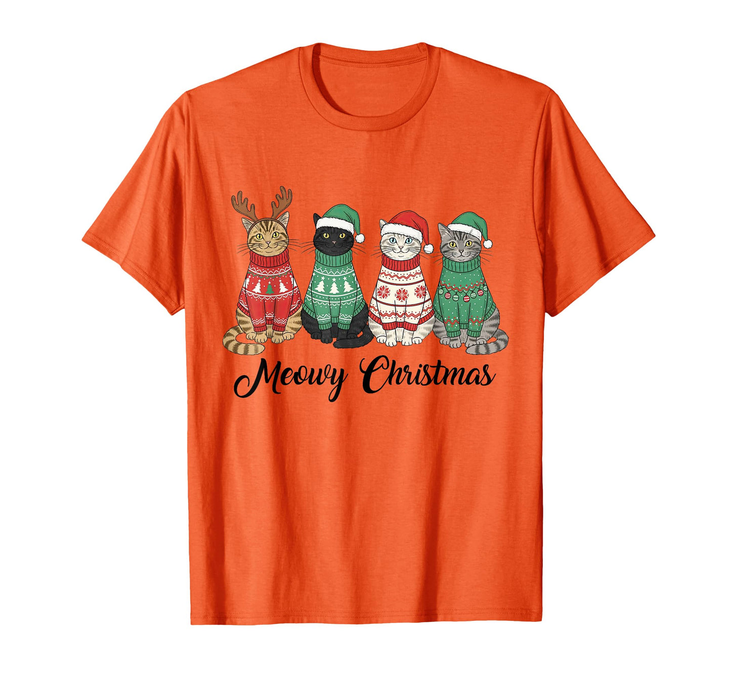 Meowy Christmas Cat Lover Reindeer Santa Claus Women Girls T-Shirt