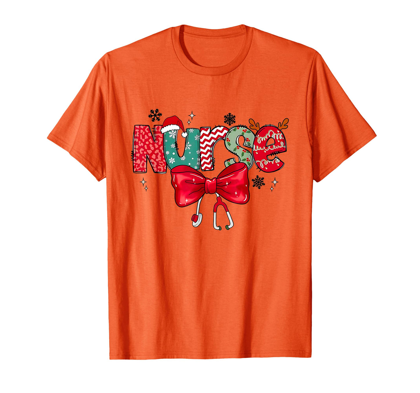 Christmas Nurse Coquette Bow Stethoscope Reindeer Nursing T-Shirt