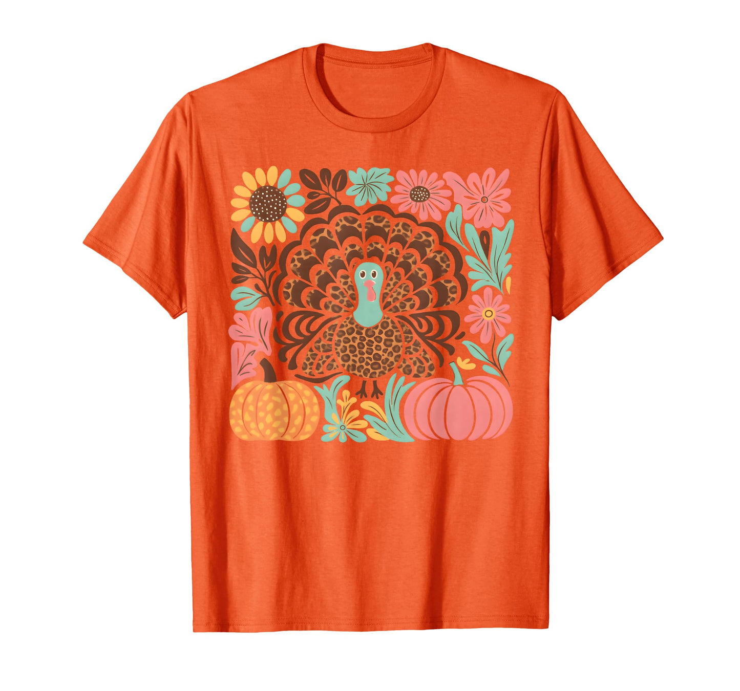 Boho Floral Fall Turkey Pumpkin Thanksgiving Girl Women T-Shirt