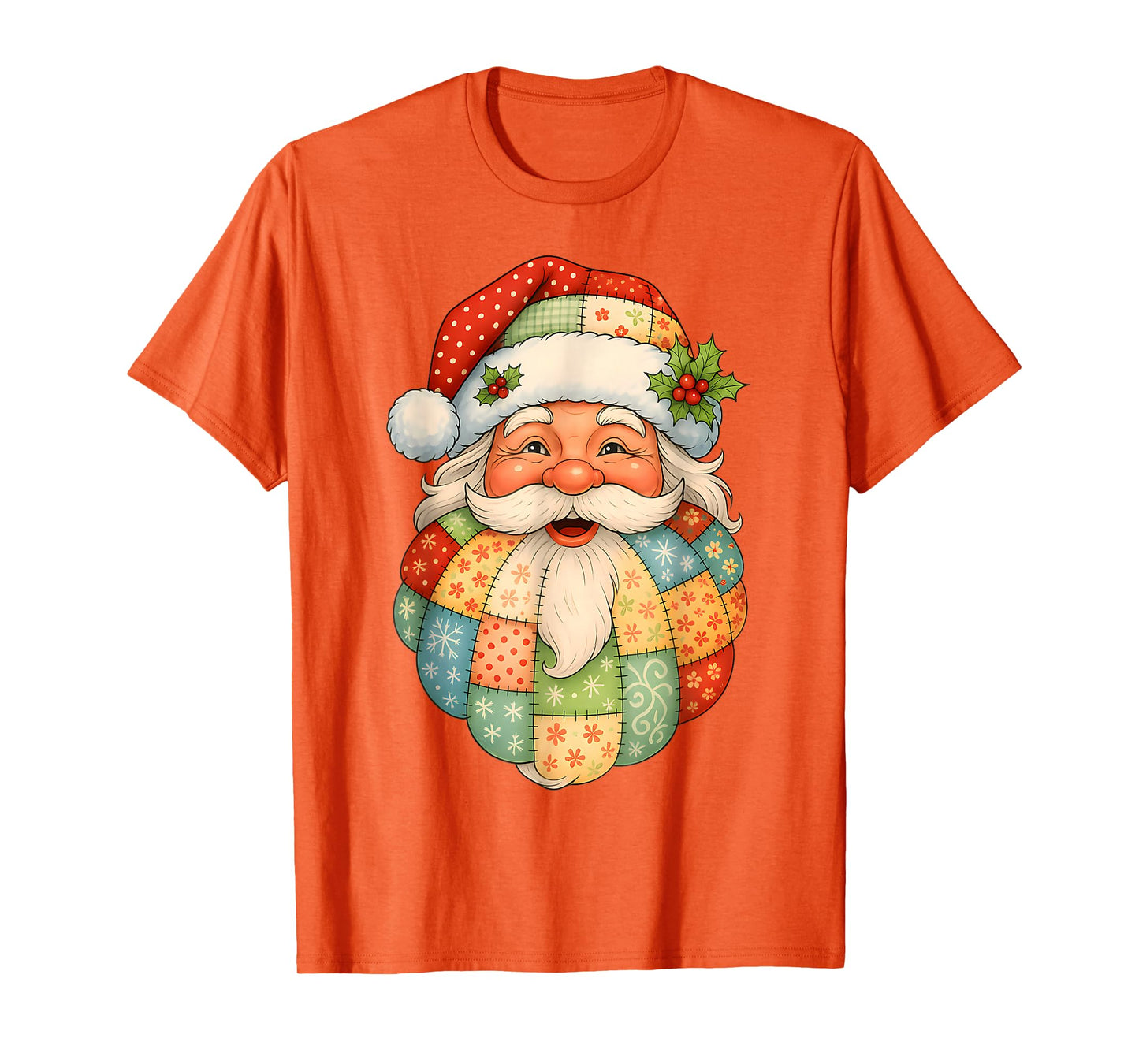 Vintage Santa Claus Face Patchwork Preppy Santa Christmas T-Shirt