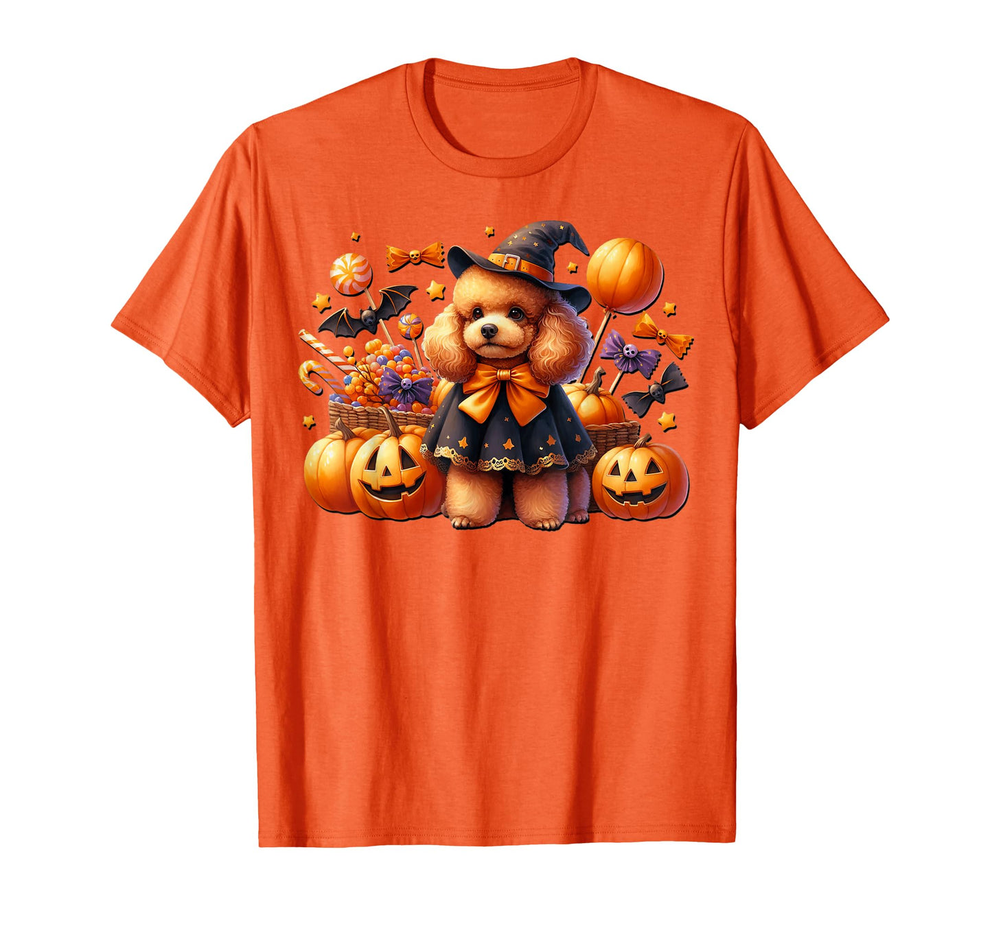 Orange Halloween Poodle Accessories for Women Girls and Fall T-Shirt