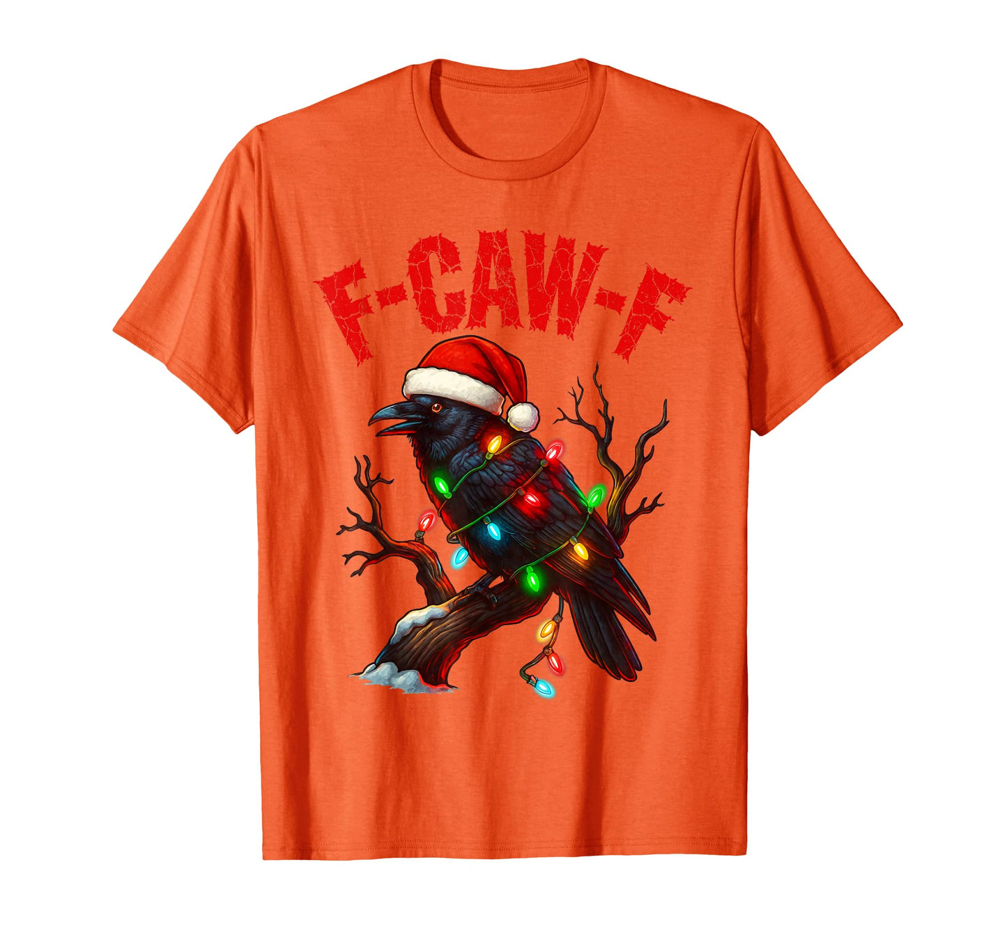Black Crow F-Caw-F Funny Retro Christmas Lights Santa hat T-Shirt