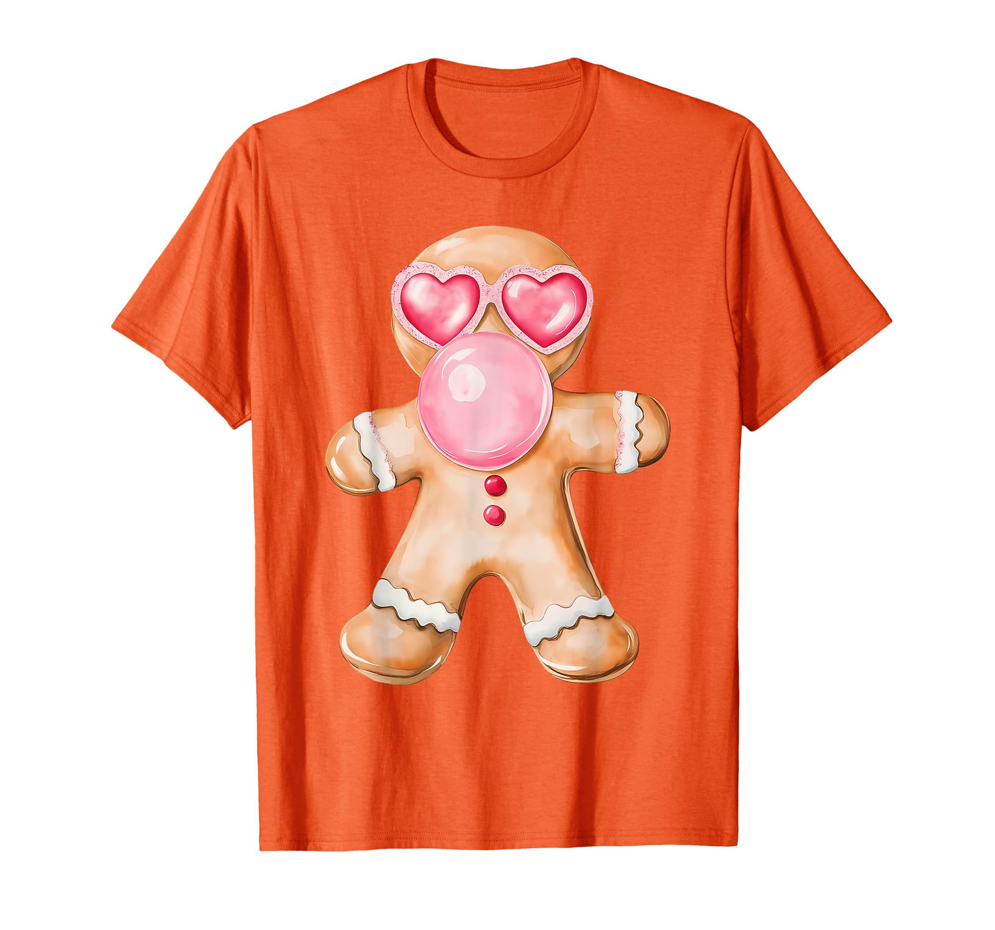 Gingerbread Blowing Bubble Gum Pink Sunglasses Christmas T-Shirt