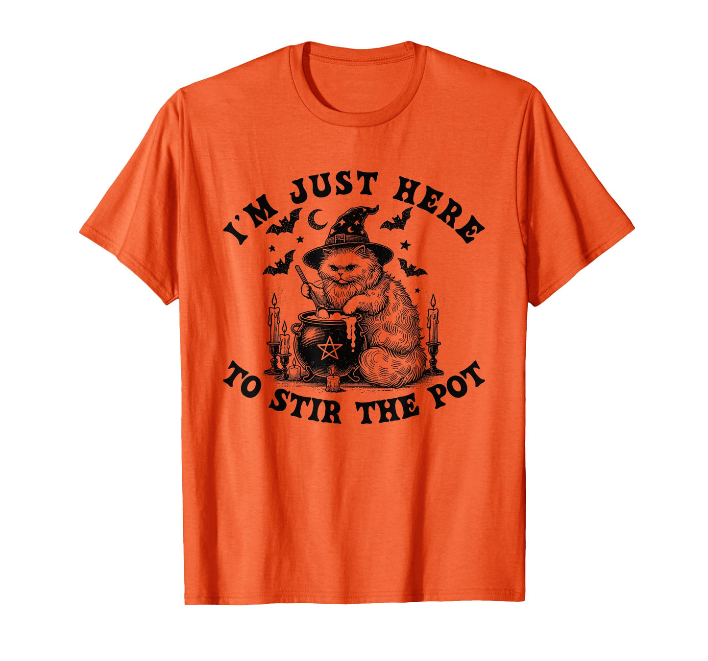 Funny Witch Cat Halloween Cauldron Stirring Spell Party T-Shirt