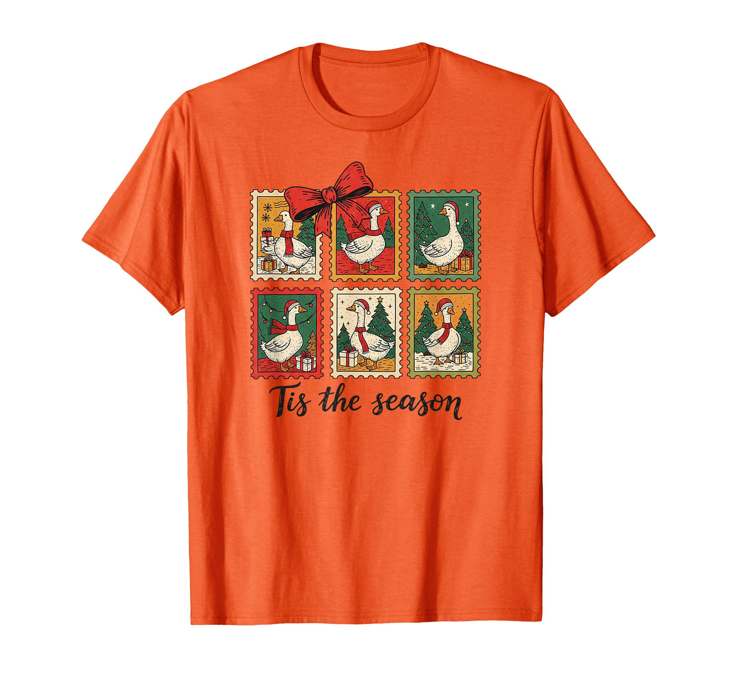 Vintage Christmas Postage Stamps Goose Men Women Kids Xmas T-Shirt