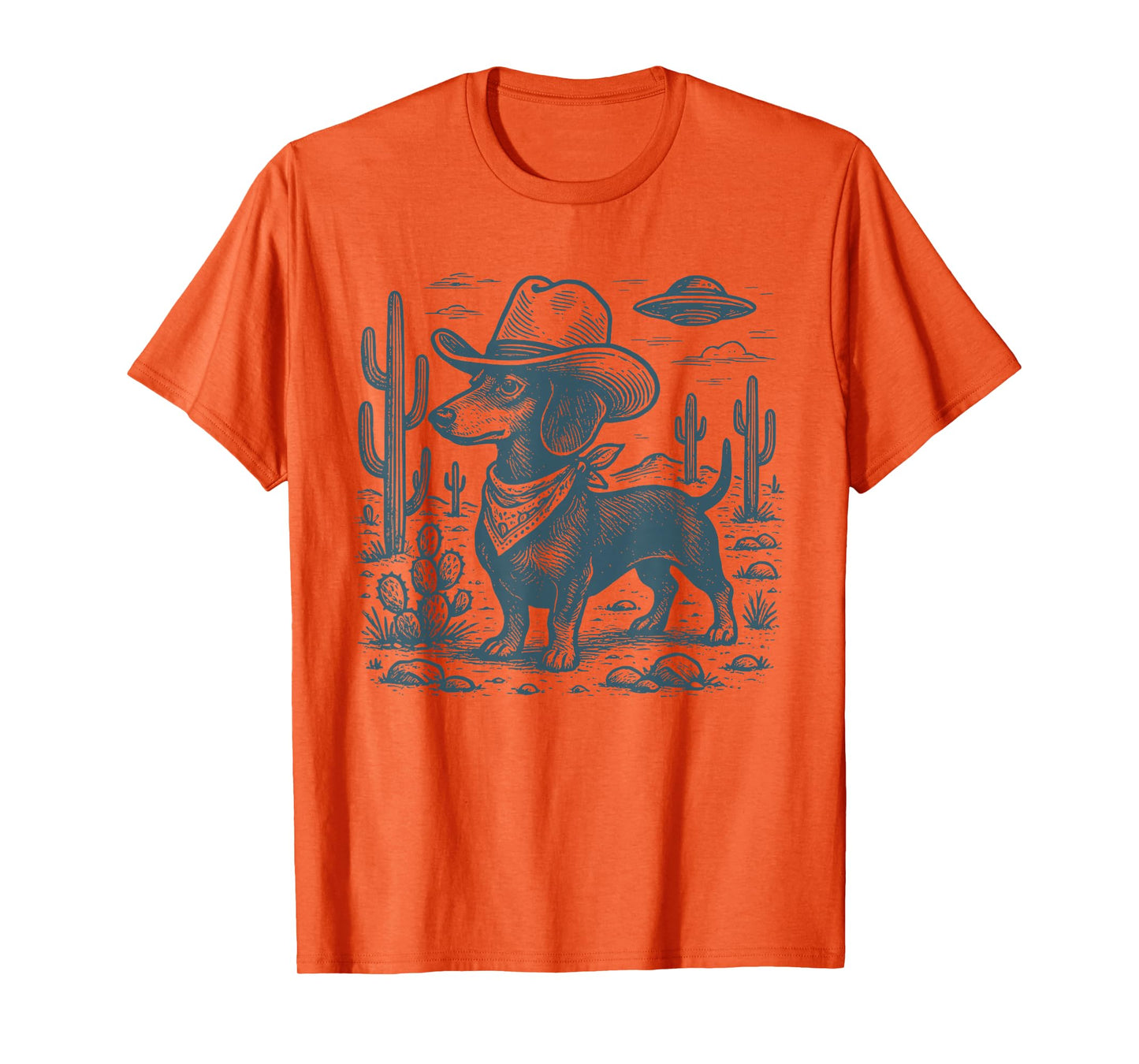 Vintage Western Dachshund Cowboy UFO Wiener Dog Doxie T-Shirt