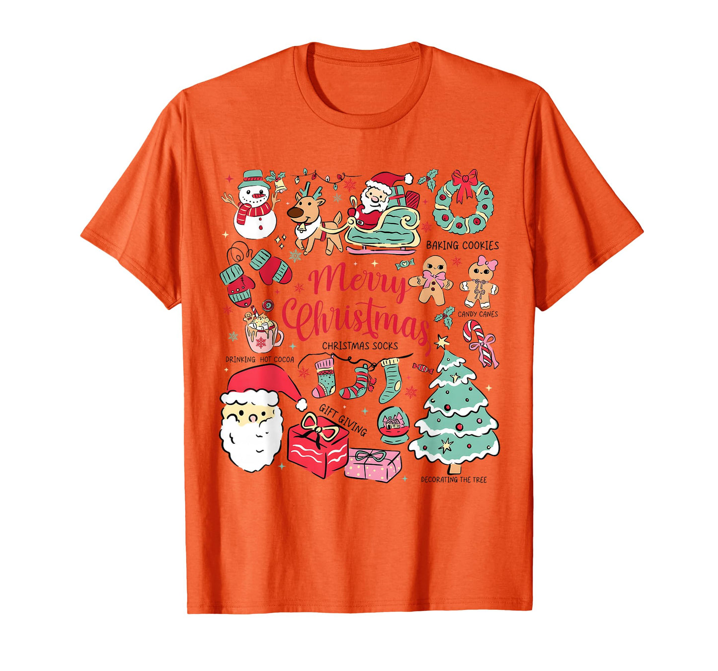 Merry Christmas Santa Sleigh Tree Wreath Gingerbread Socks T-Shirt
