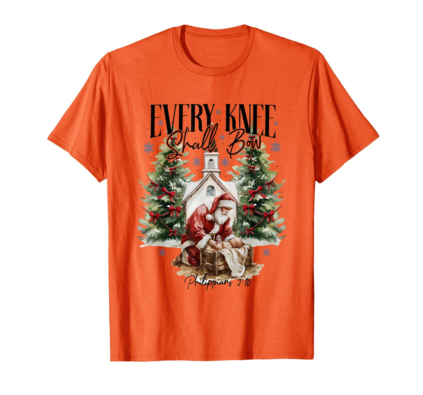Every Knee Shall Bow Religious Christian Santa Christmas T-Shirt