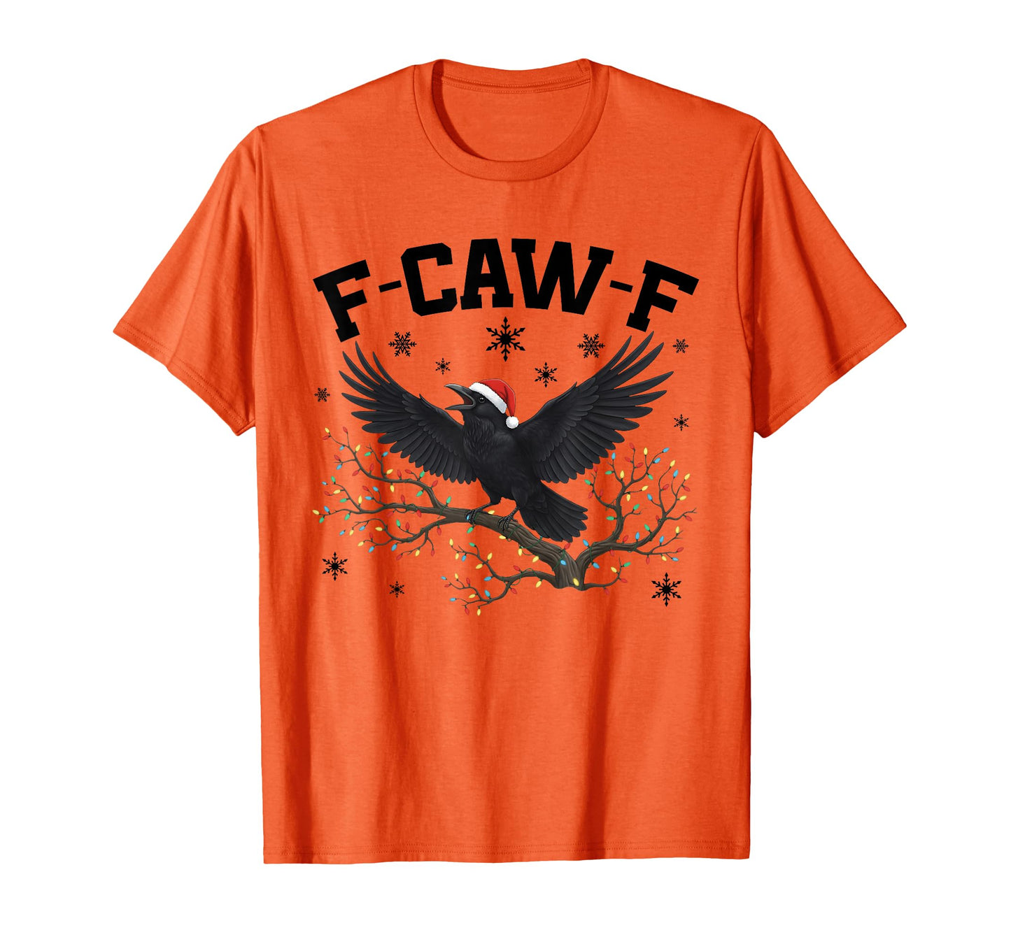 Retro Funny Black Crow F-Caw-F Christmas Lights Santa Hat T-Shirt