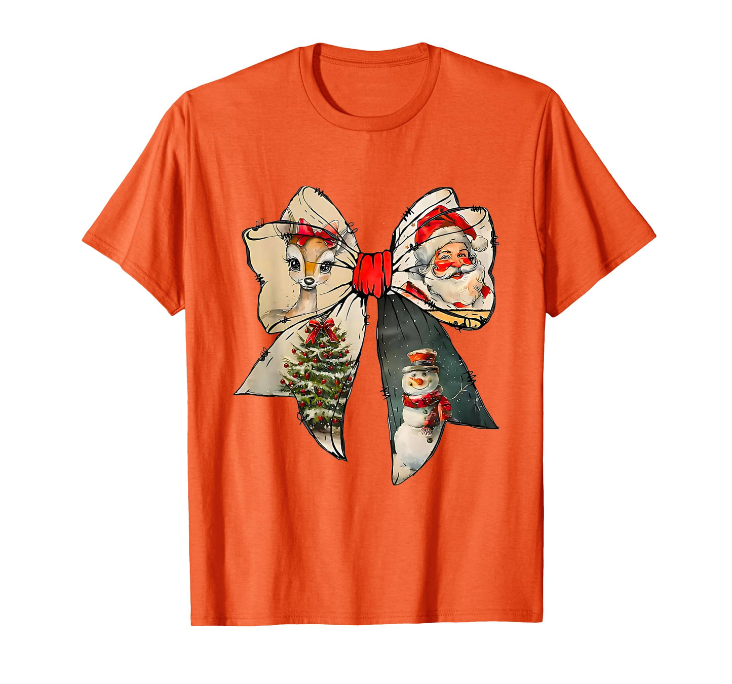 Snowman Santa Coquette Bow Christmas Tree Girl Women Kid T-Shirt