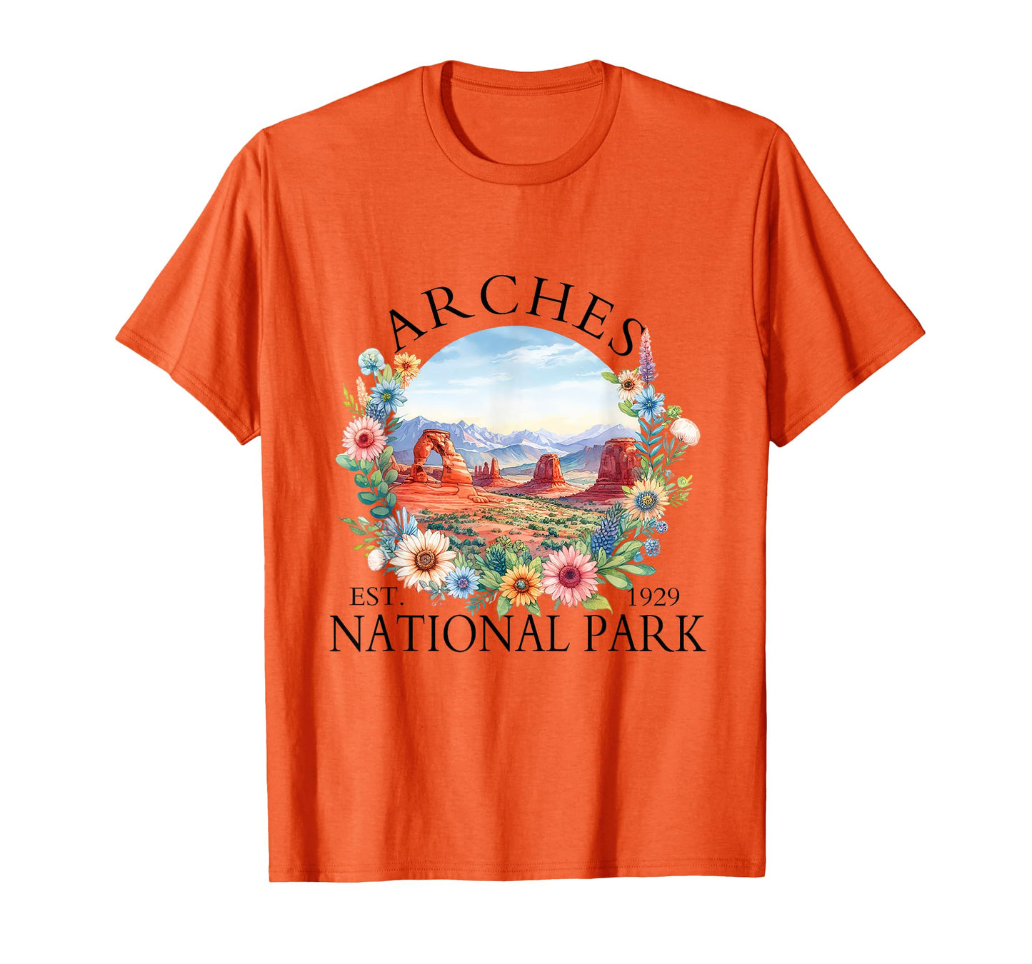 Retro Floral Arches National Park Hiking Camping Outdoor T-Shirt