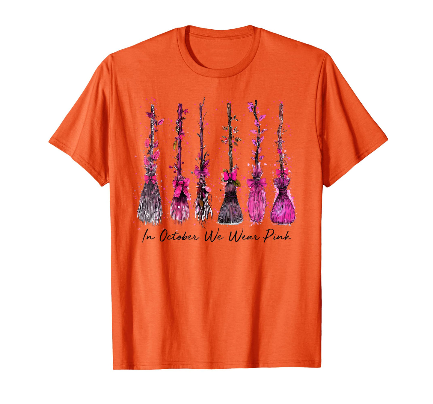 in October We Wear Pink Witches Breast Cancer Halloween Kids T-Shirt