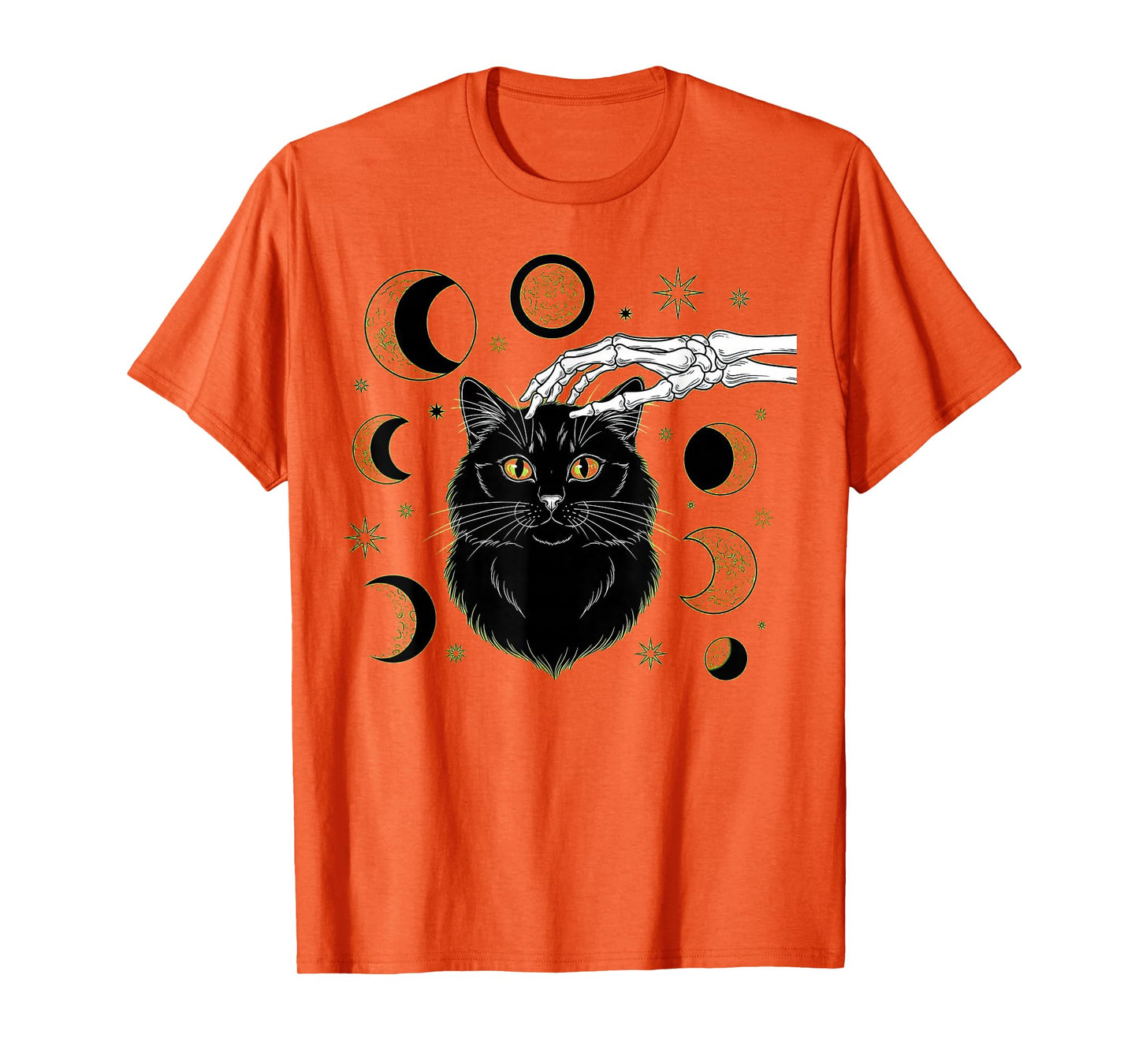 Black Gothic Skeleton Hand Cat Halloween Witch Familiar T-Shirt
