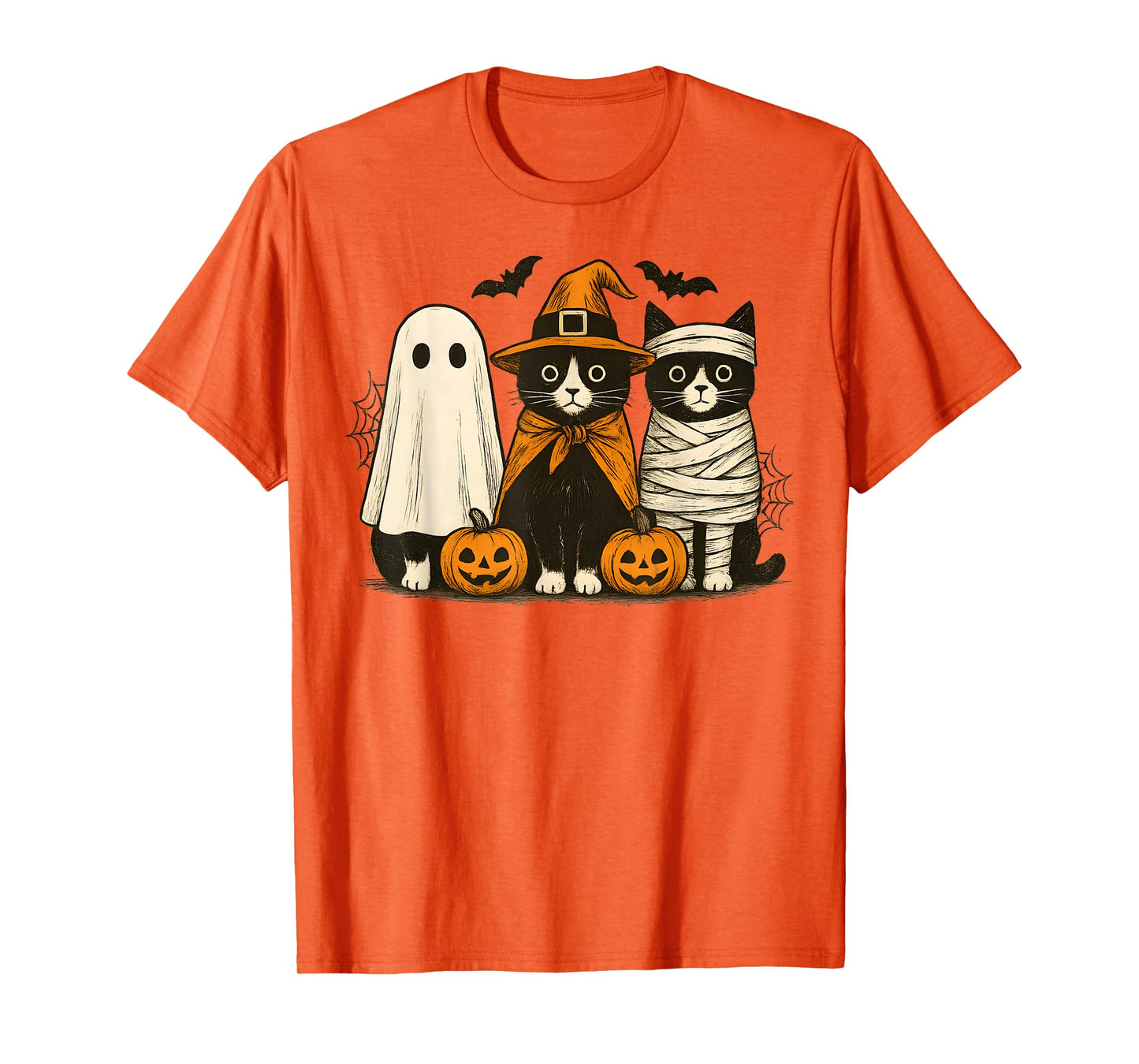 Retro Cute Tuxedo Cat Witch Scary Halloween Pumpkin T-Shirt