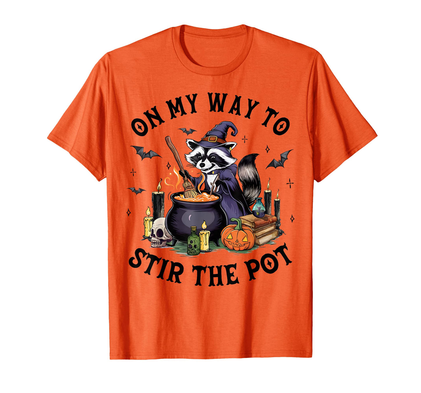 On My Way to Stir The Pot Halloween Witch Raccoon T-Shirt