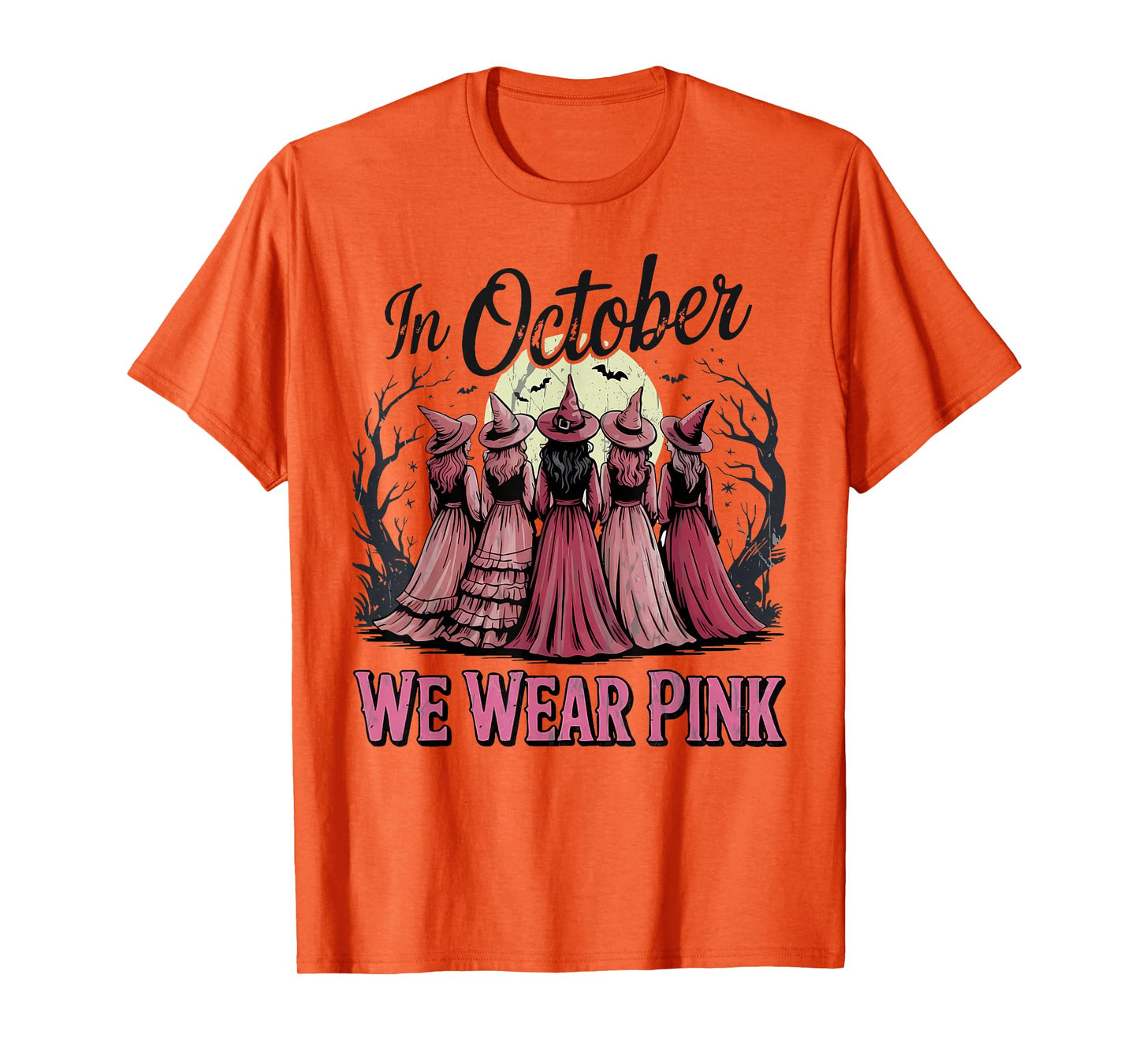Retro in October We Wear Pink Witch Breast Cancer Awareness T-Shirt