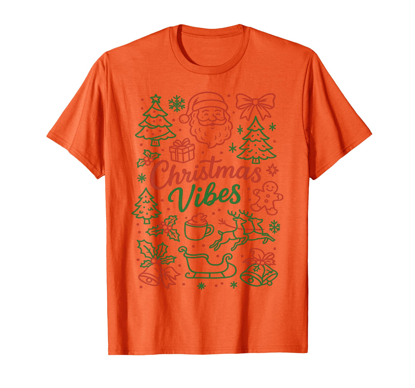 Christmas Vibes Festive Holiday Doodle Santa Tree Reindeer T-Shirt