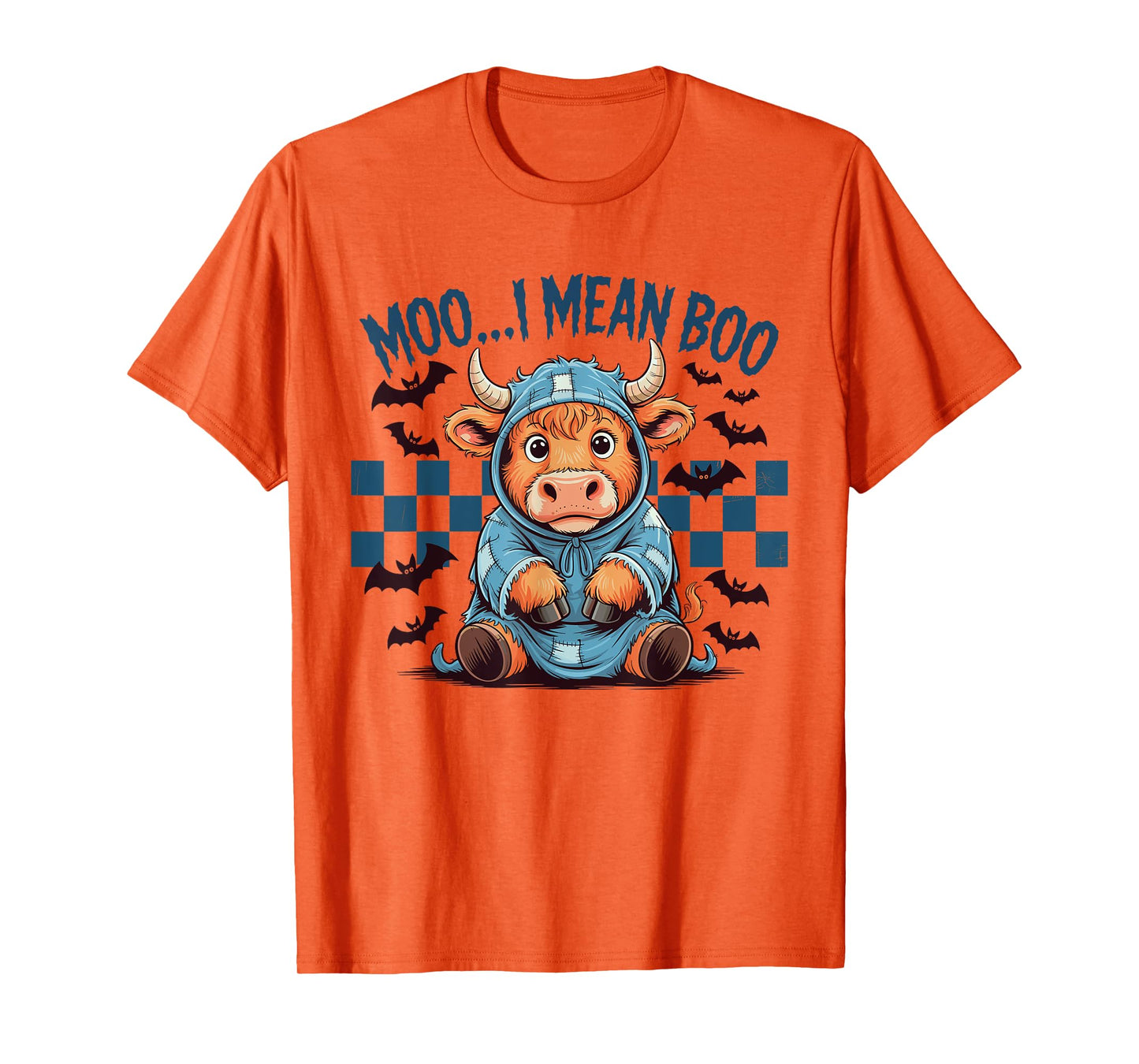 Halloween Denim Patch Moo I Mean Boo Scottish Highland Cow T-Shirt