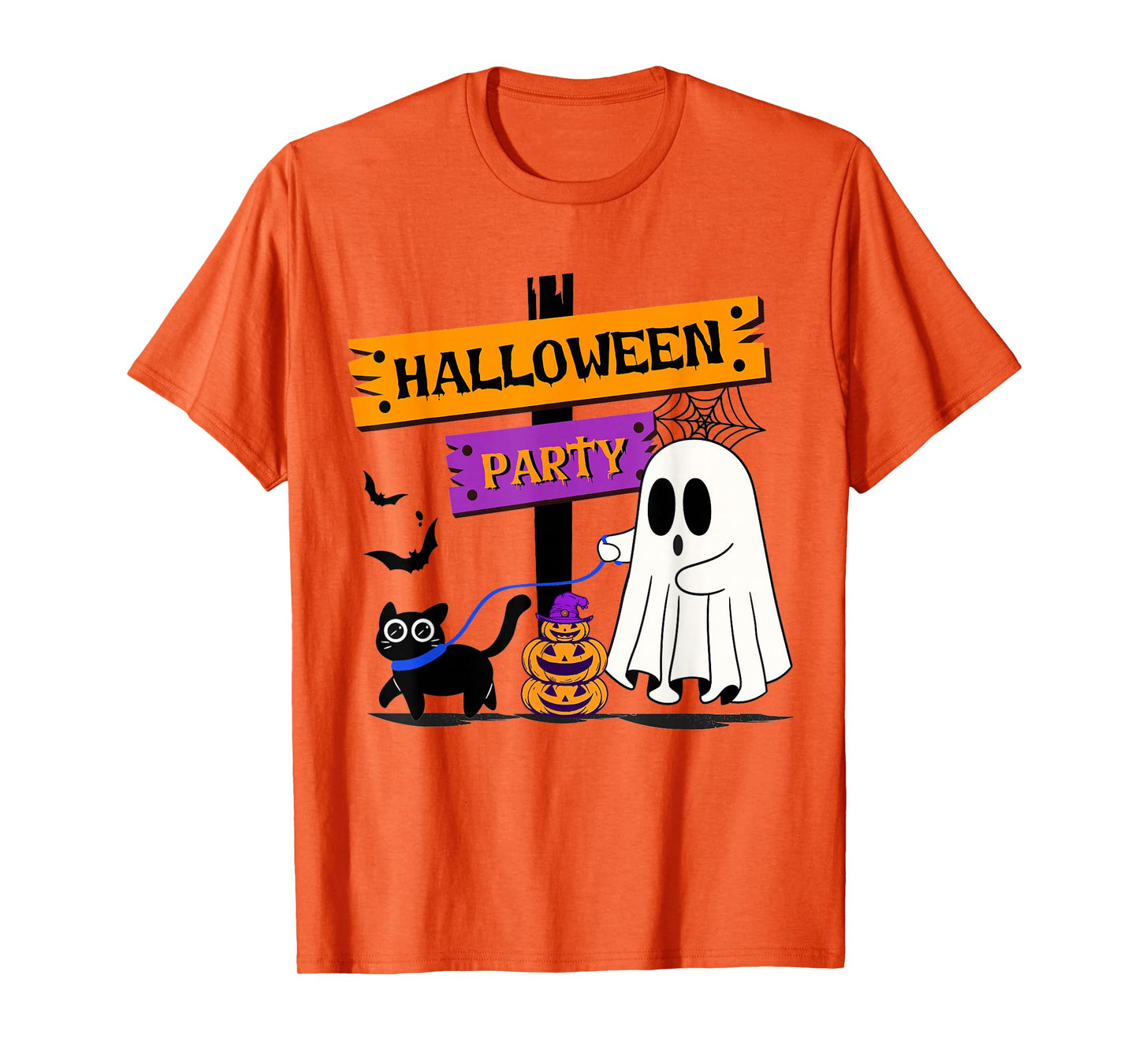 Spooky Ghost Walking with A Funny Black Cat Halloween Party T-Shirt