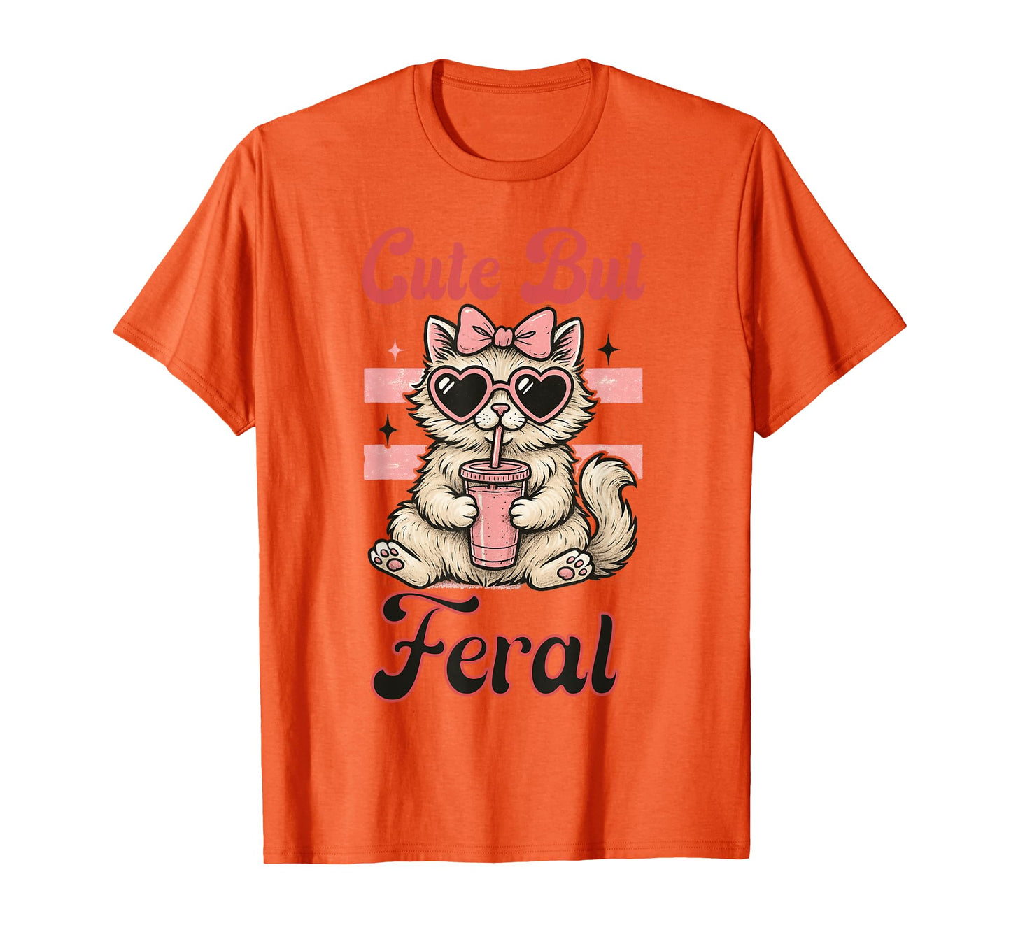Cute But Feral Funny Vintage Cute Cat Wearing Glasses Women T-Shirt