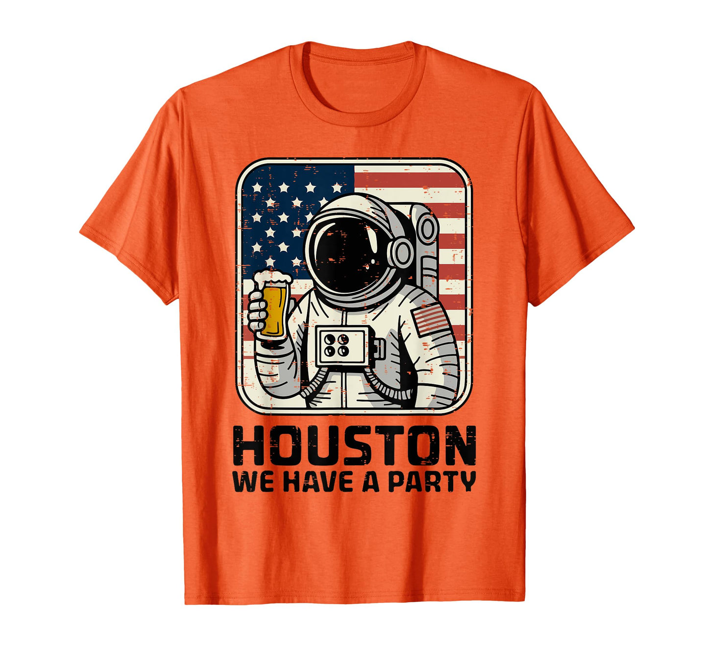 Houston We Have a Party Patriotic Astronaut American Flag T-Shirt