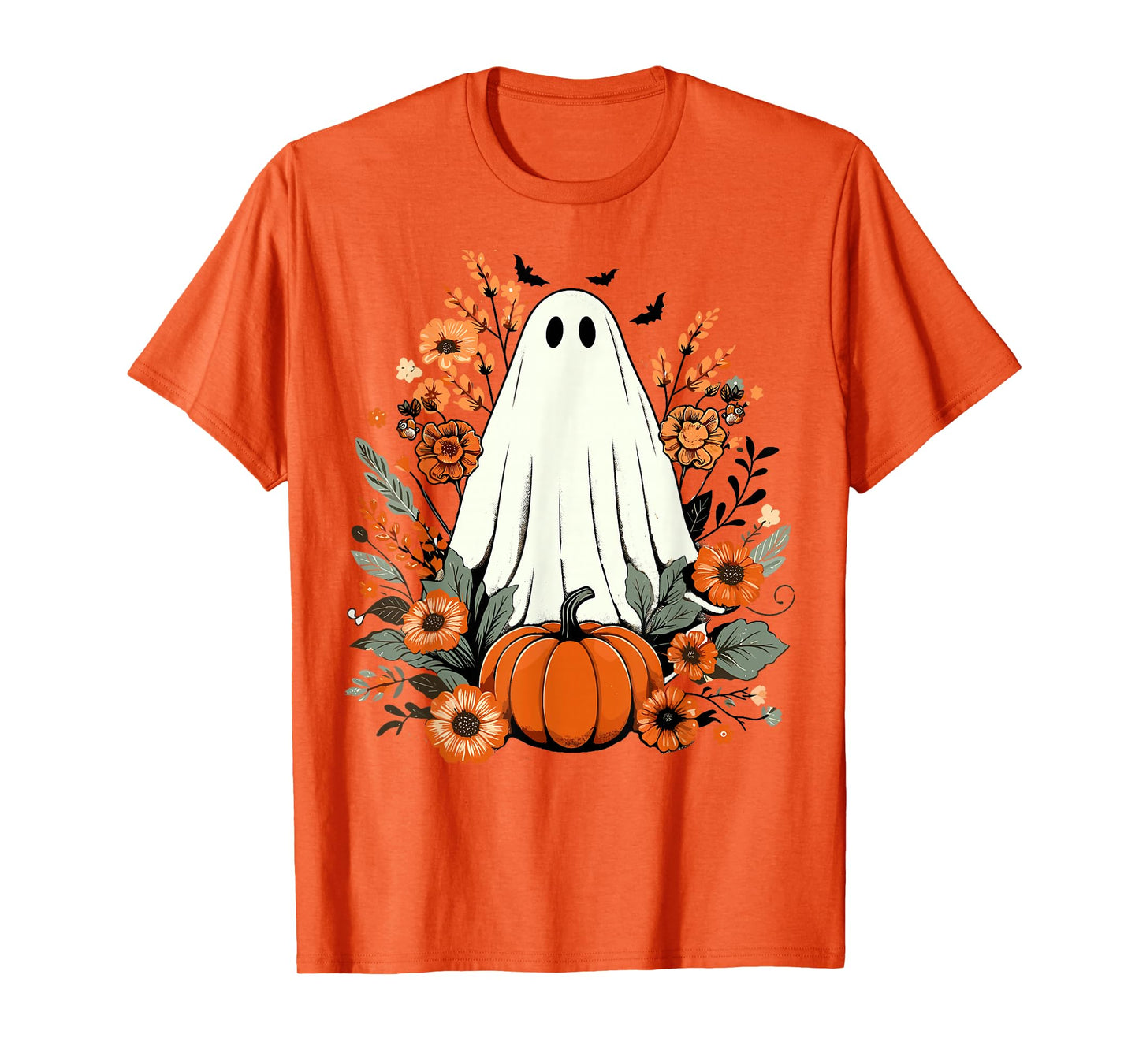Floral Ghost Pumpkin Cute Fall Funny Spooky Halloween Ghost T-Shirt