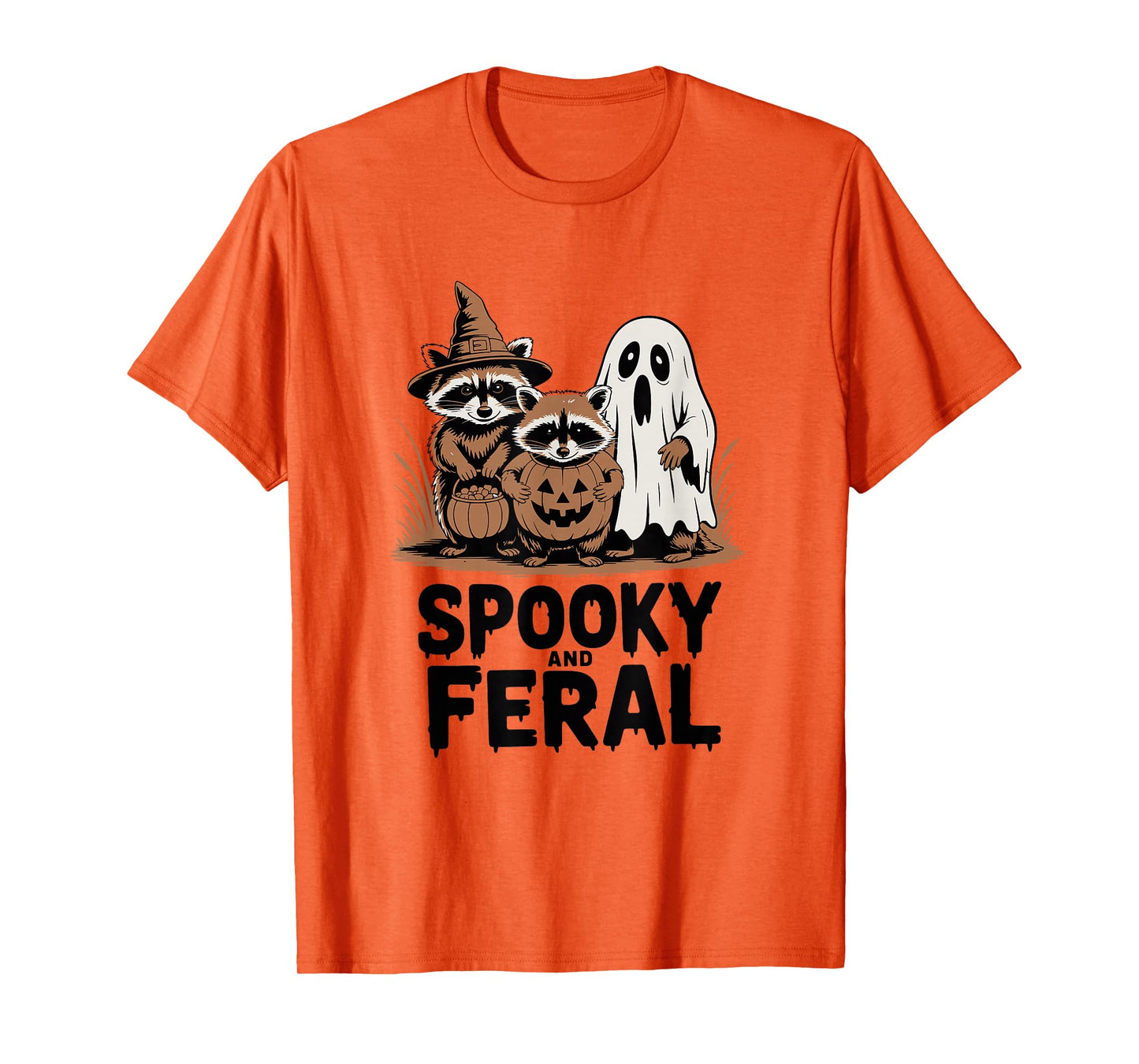 Spooky and Feral Halloween Raccoons and Ghost T-Shirt