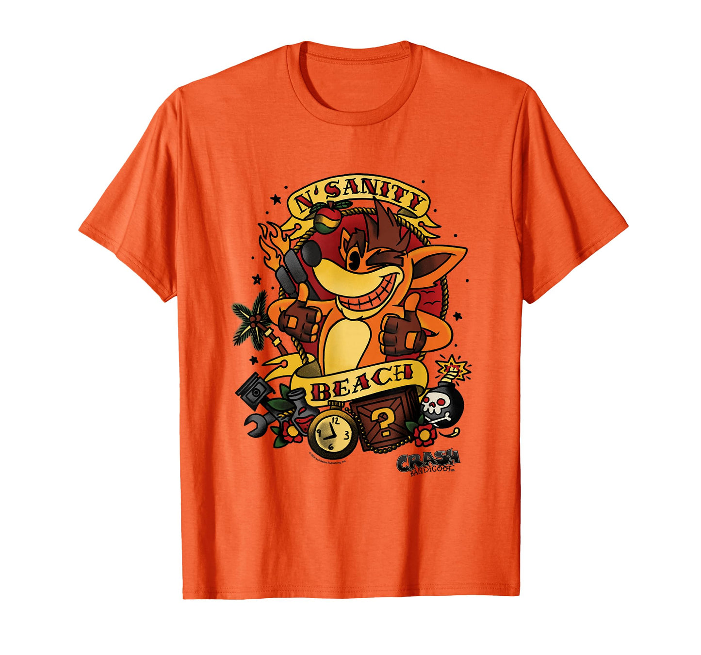 Crash Bandicoot N'Sanity Beach Vintage Tattoo Style T-Shirt