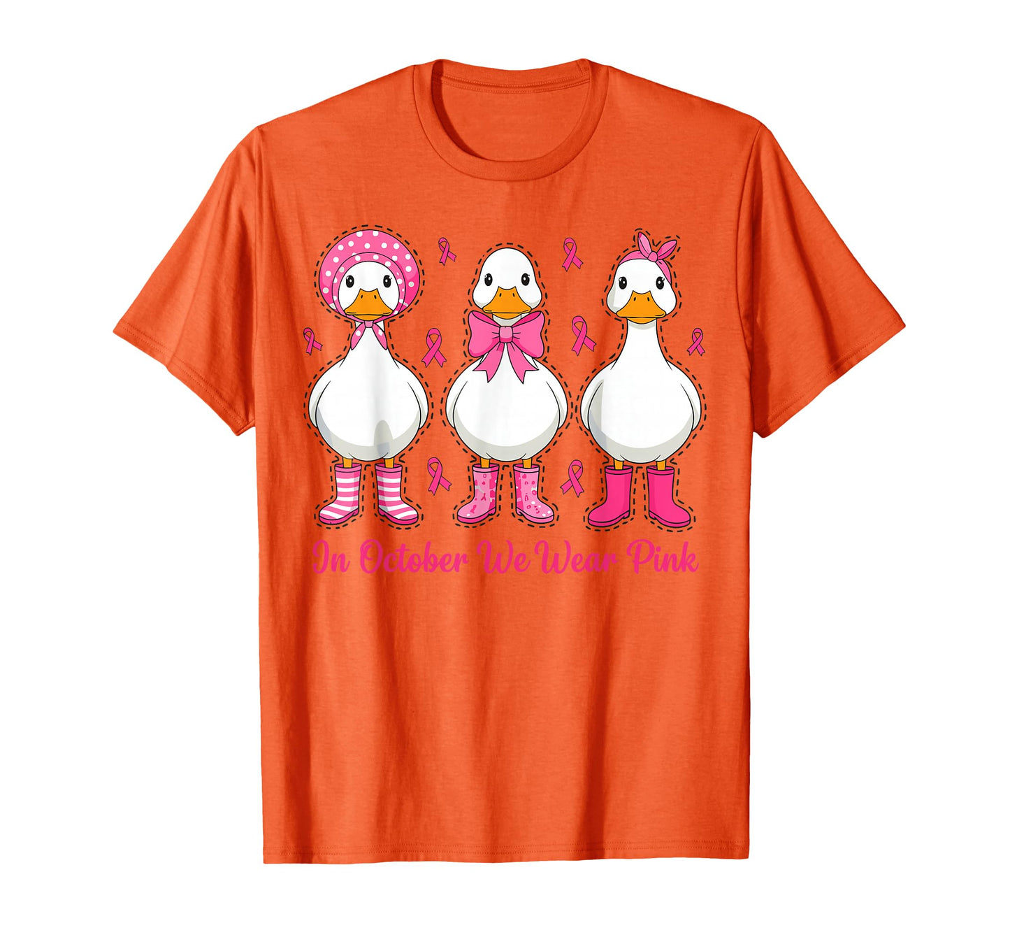 in October We Wear Pink Breast Cancer Awareness Goose T-Shirt