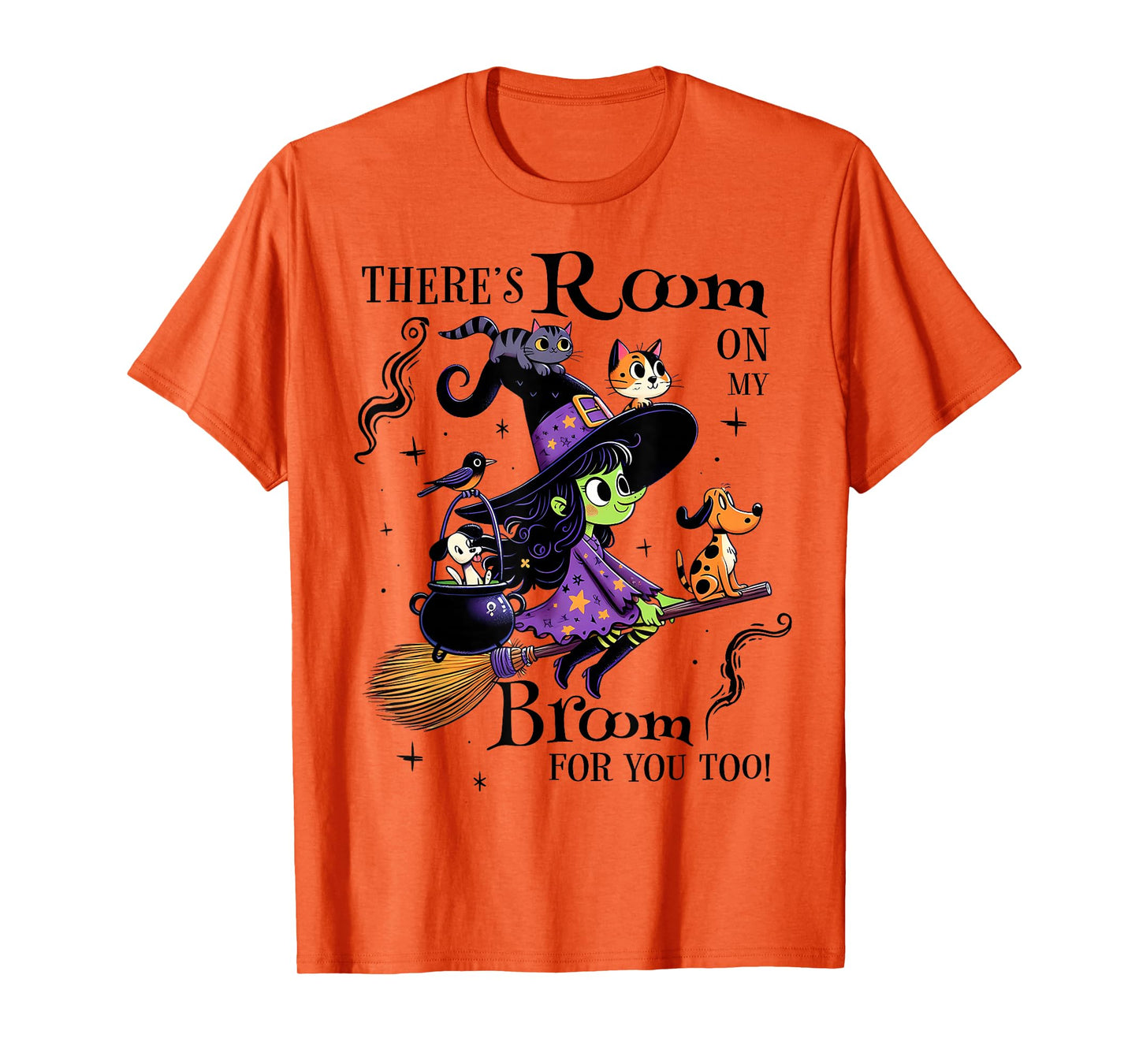 Cute Witch Halloween Broom Flying Cat Dog Spooky Season T-Shirt