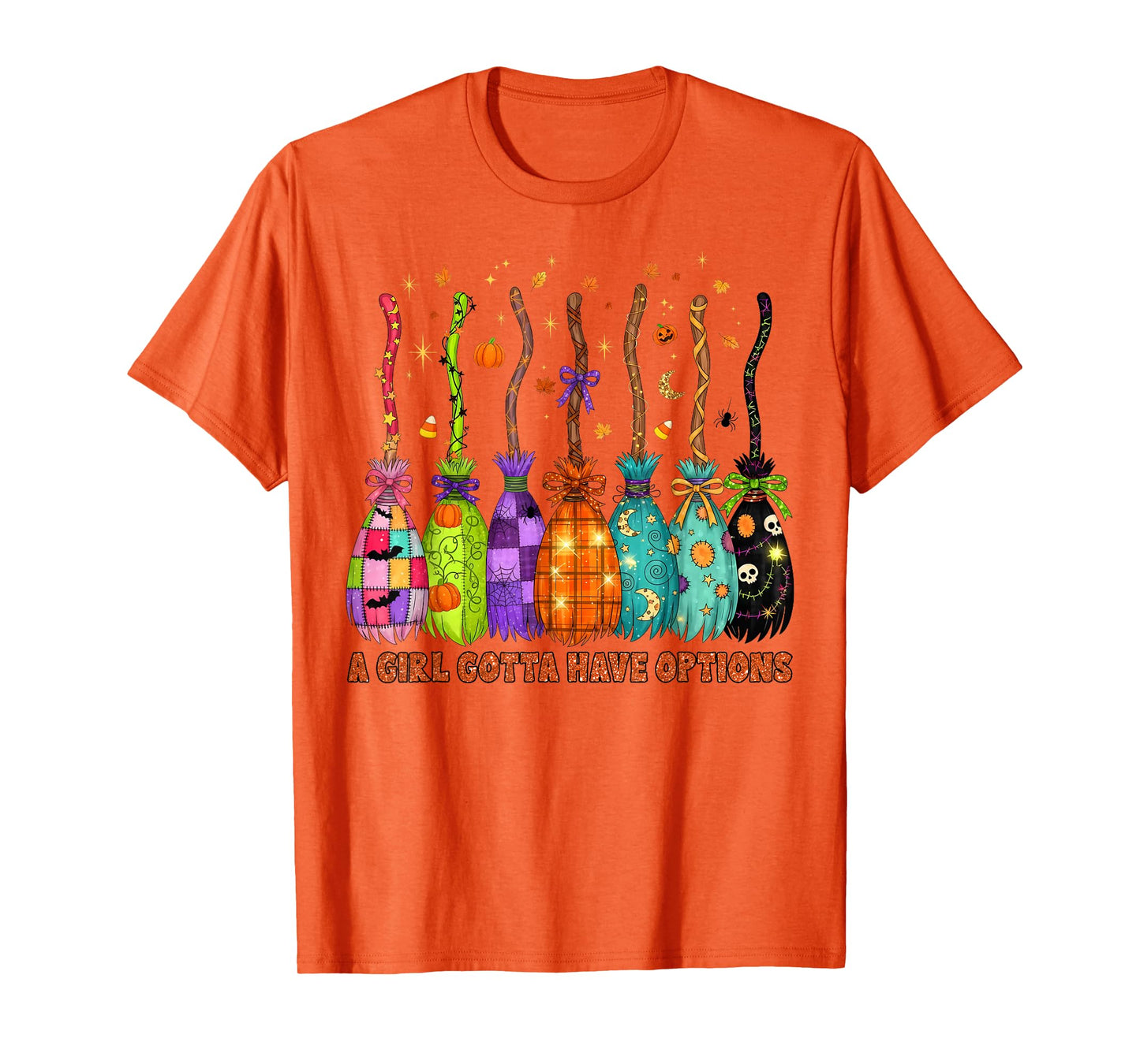 Cute Preppy Halloween A Girl Gotta Have Options Witch Broom T-Shirt