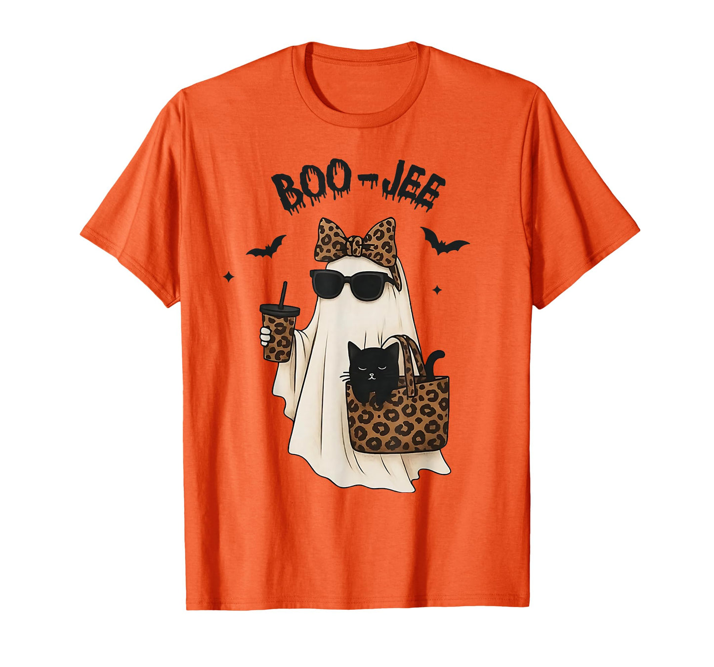 Boo-JEE Boujee Coquette Leopard Ghost Cat Halloween Costume T-Shirt