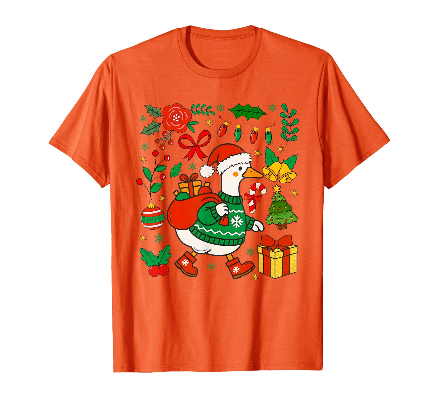 Preppy Christmas Santa Gooses Bow Xmas Tree Funny Holiday T-Shirt