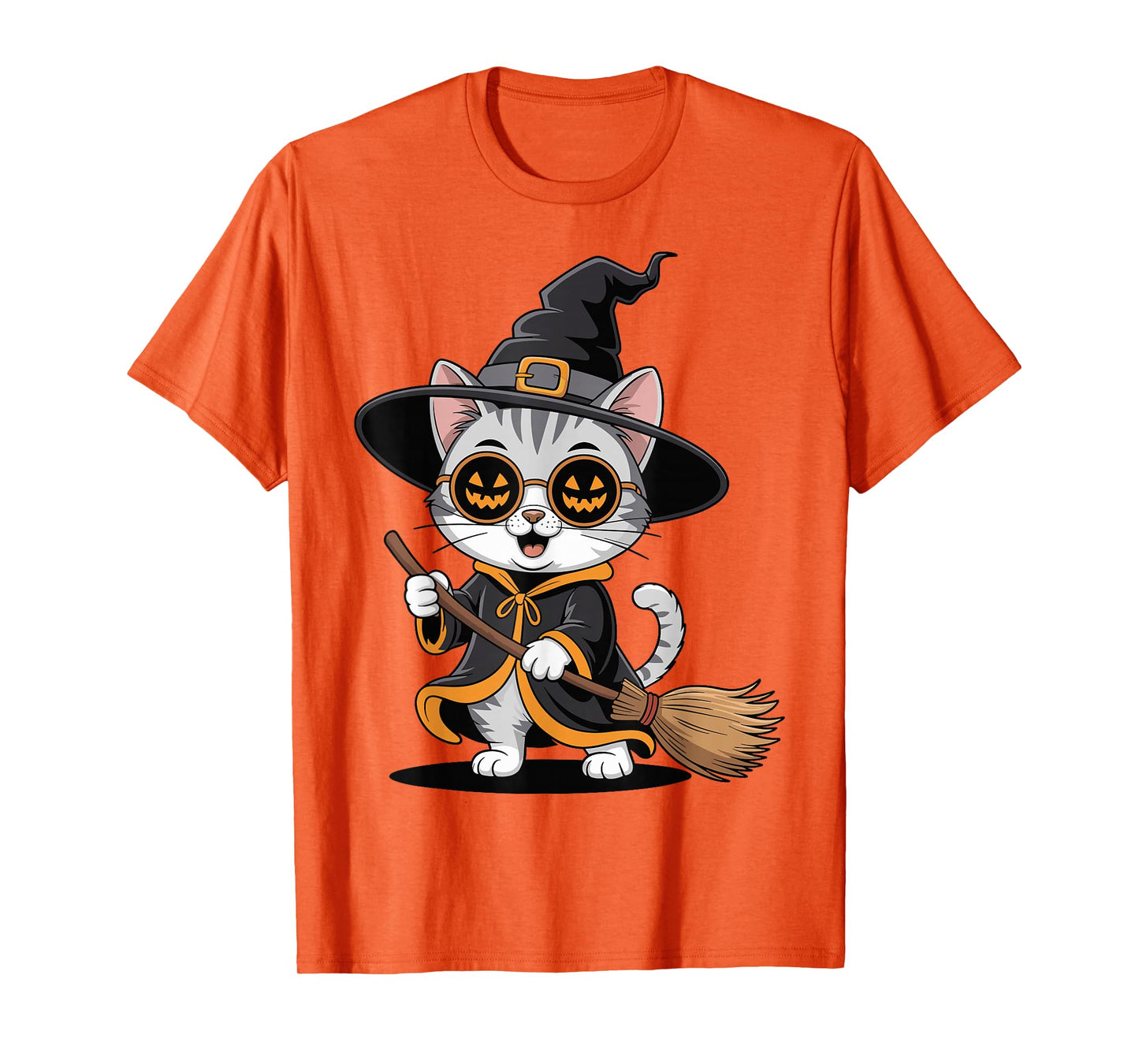 Cool Cute Cat Witch Men Women Kids Funny Halloween T-Shirt