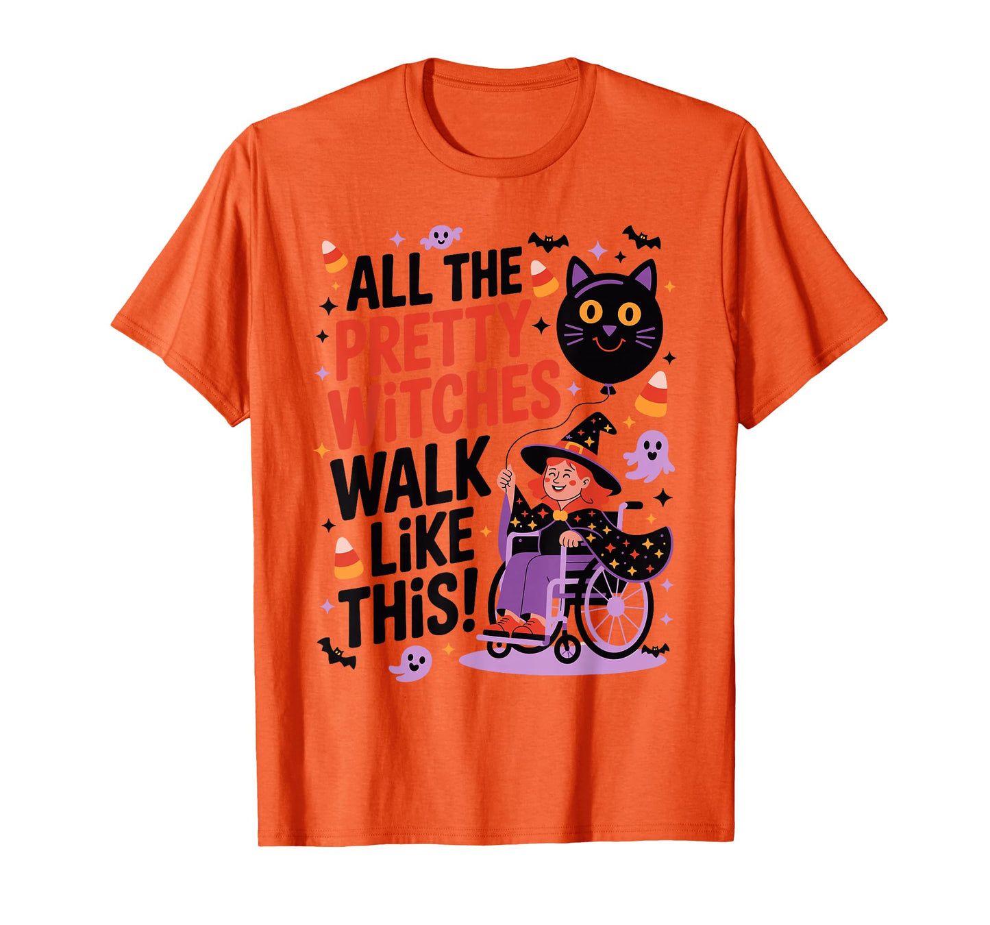 Wheelchair Costume Girl Halloween Handicap Joke Witch Hat T-Shirt