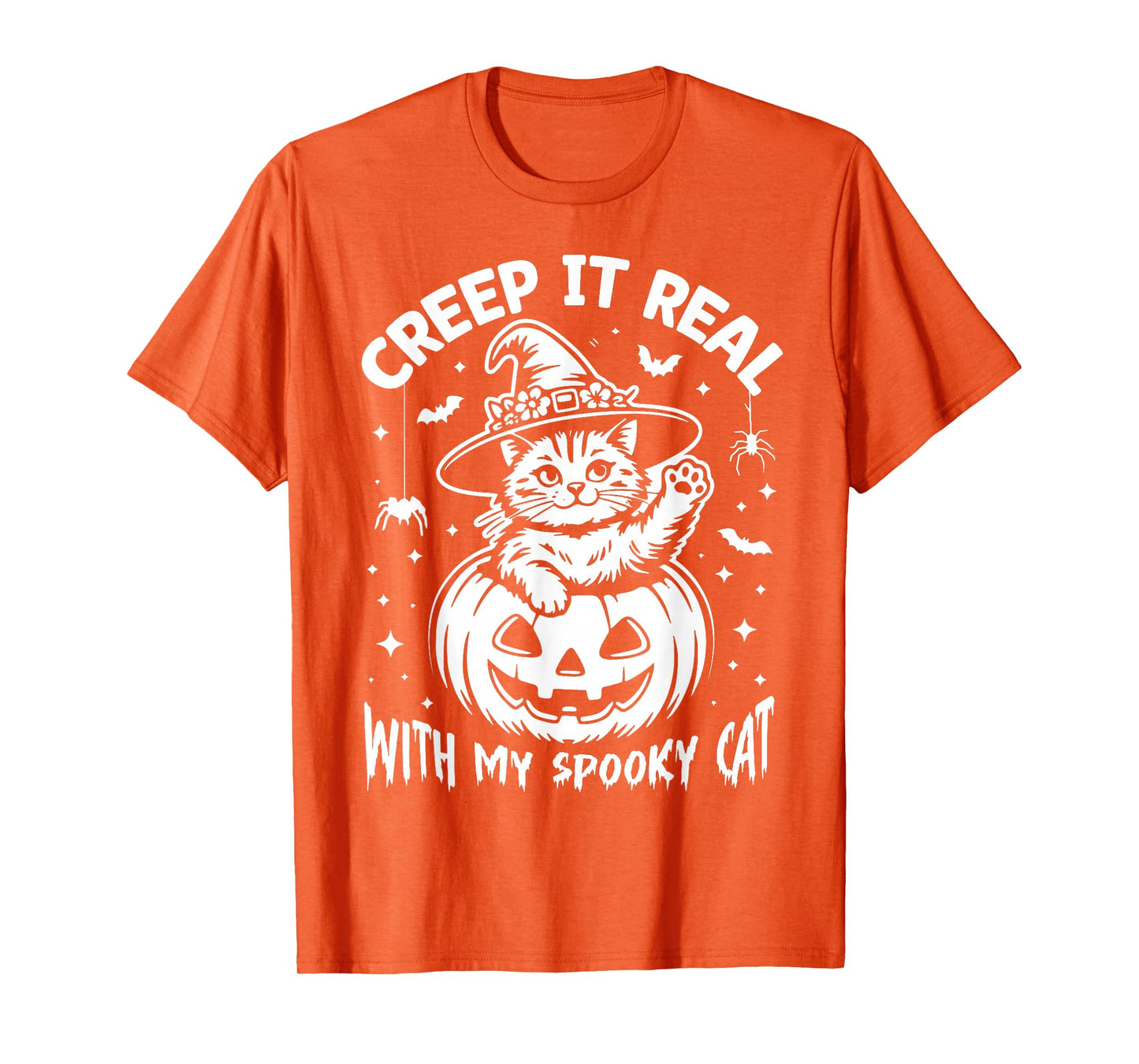 Halloween Pumpkin Creep It Real with My Spooky Cat Witch Hat T-Shirt